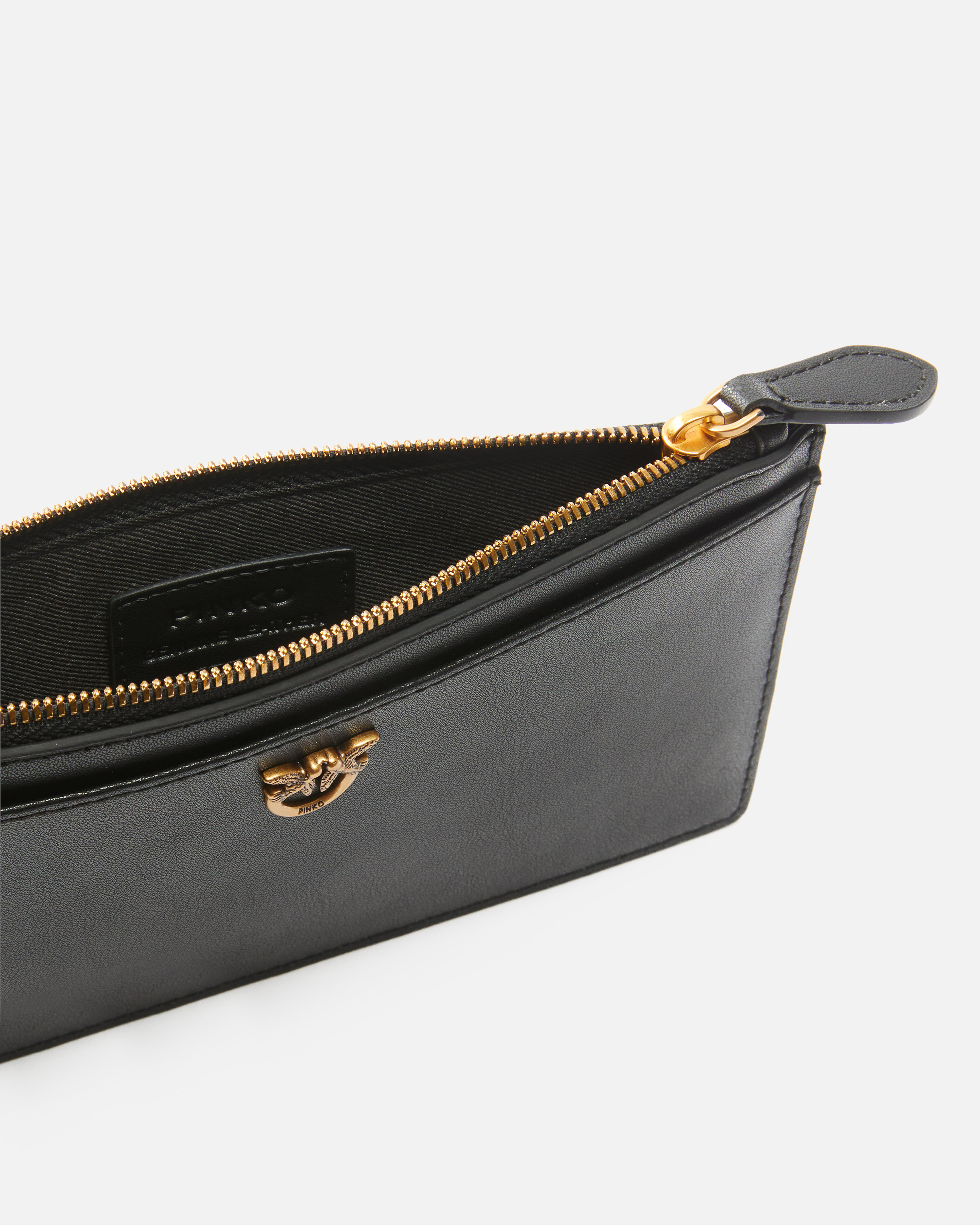 Pinko Porte-cartes Rectangulaire En Cuir Avec Dragonne In Black-antique Gold