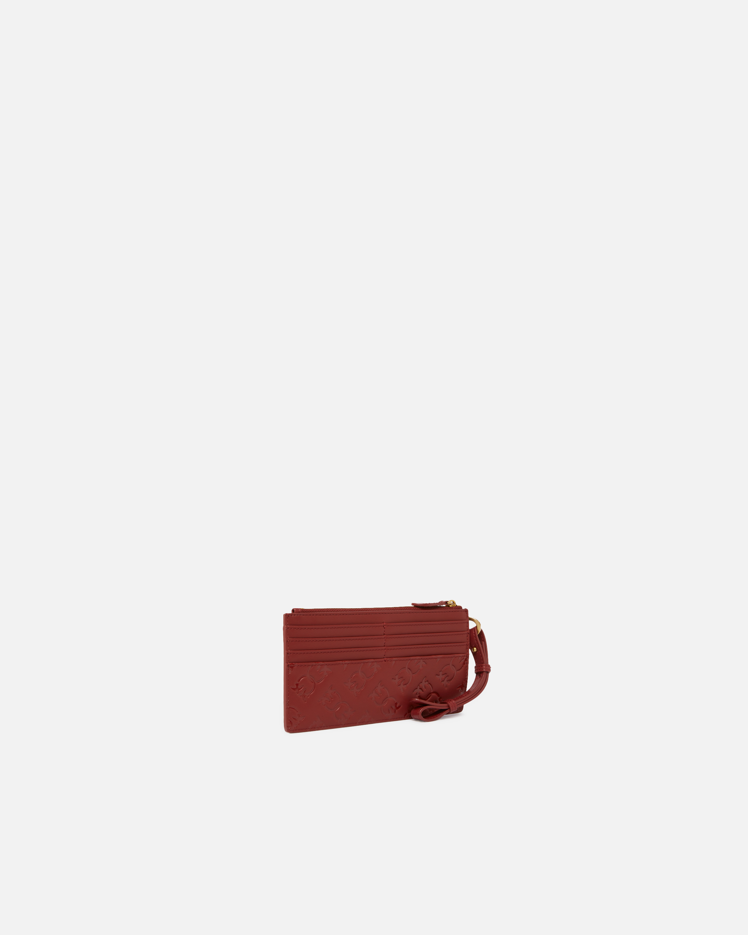 Pinko Rectangular Leather Card Holder With Imprinted Logo In Merlot Burgundy-antique Gold