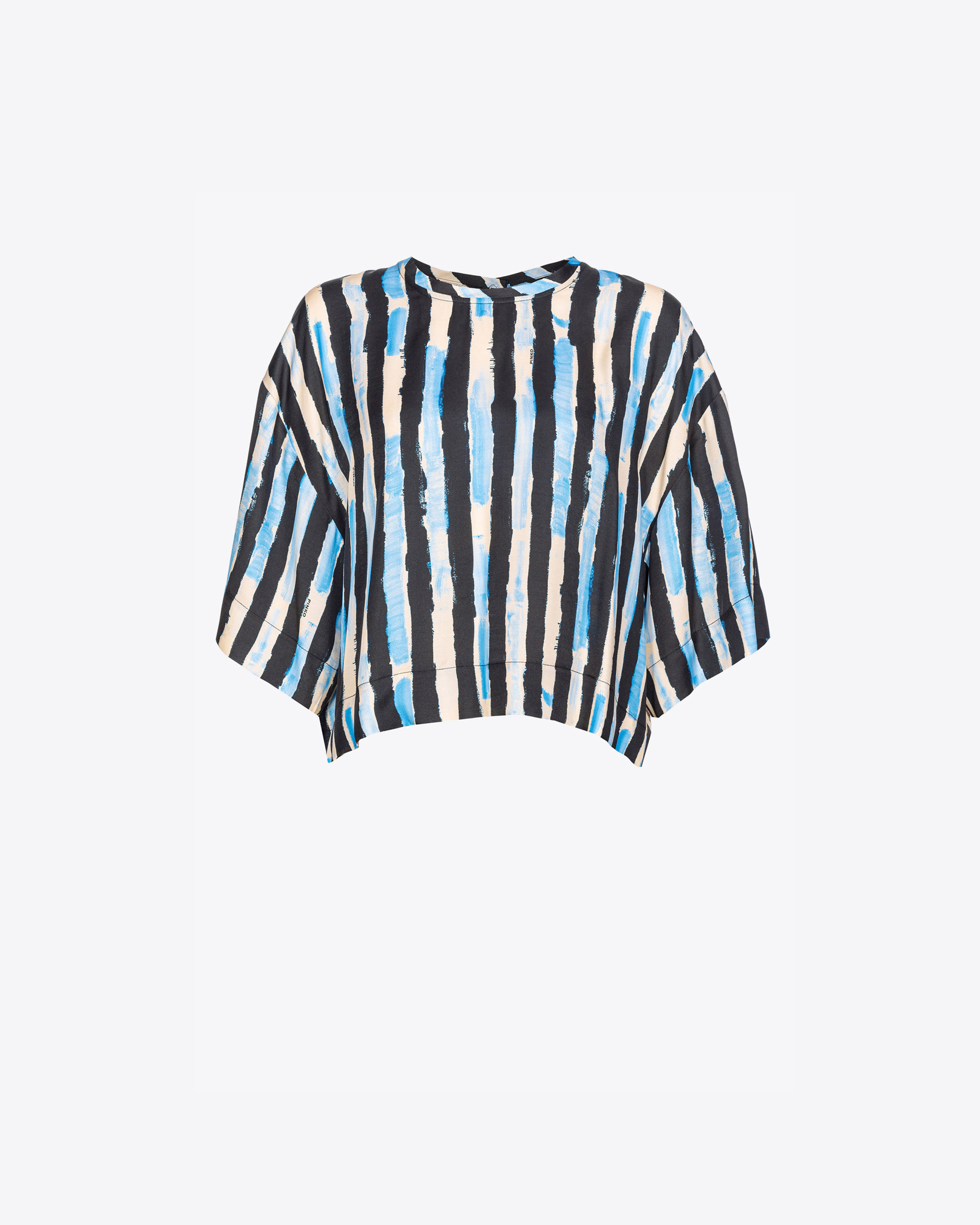 Pinko Short Blouse With Painted-stripe Print In Nero/burro/azzurro