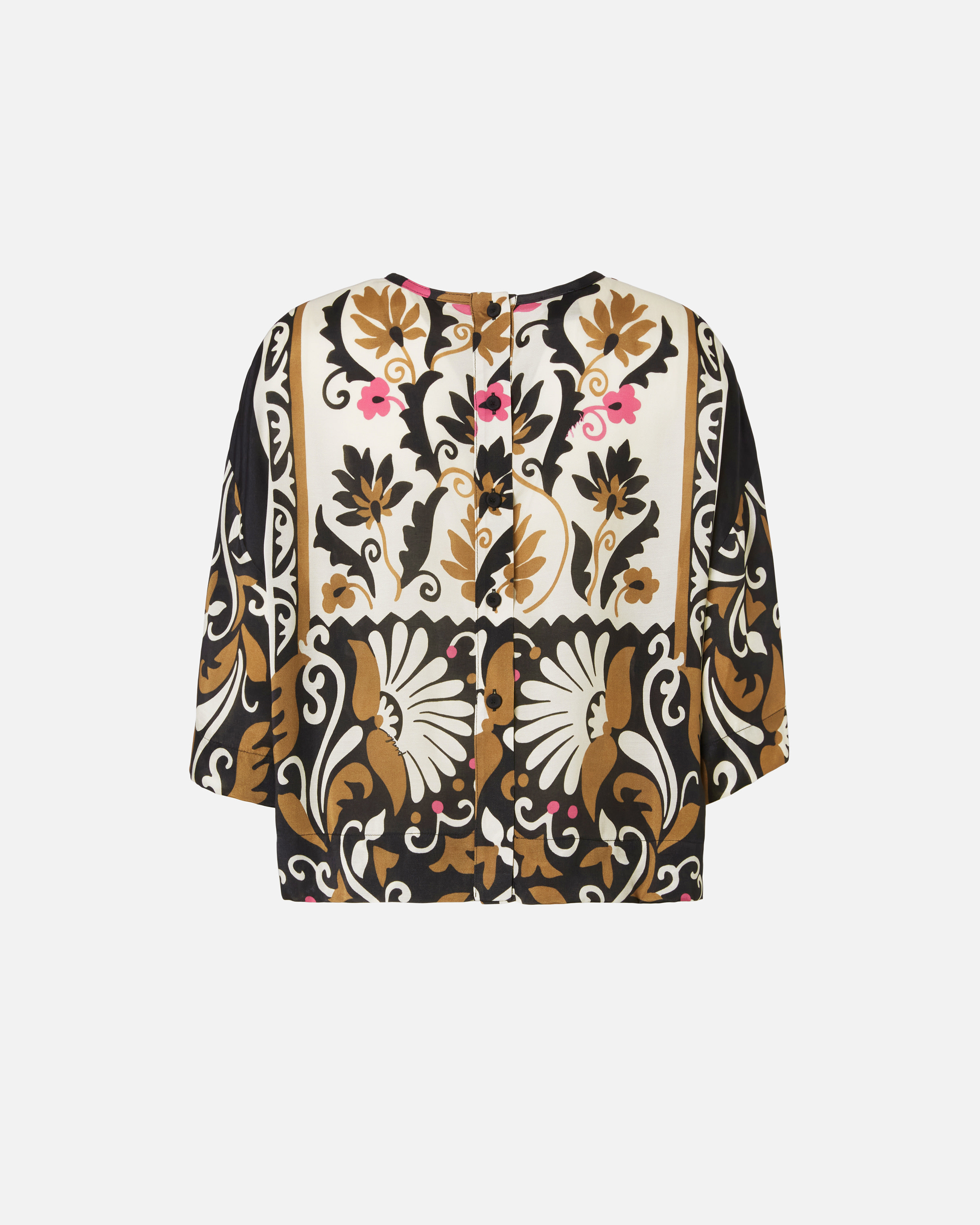 Блузка с короткими рукавами и цветочным принтом - БЕЖЕВЫЙ, КОРИЧНЕВЫЙ, multicolor - large