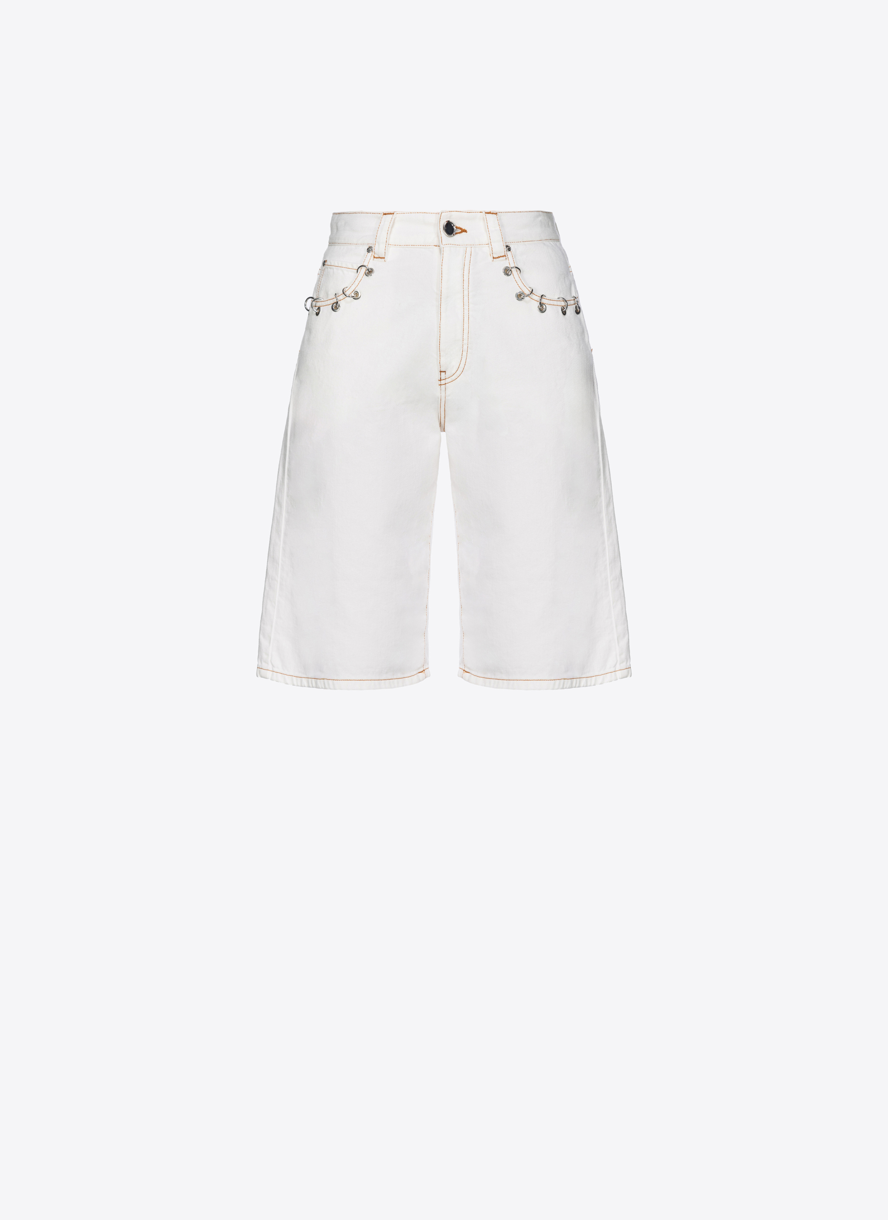 Pinko Bull Bermuda Shorts With Piercing Detail In Bianco-biancaneve