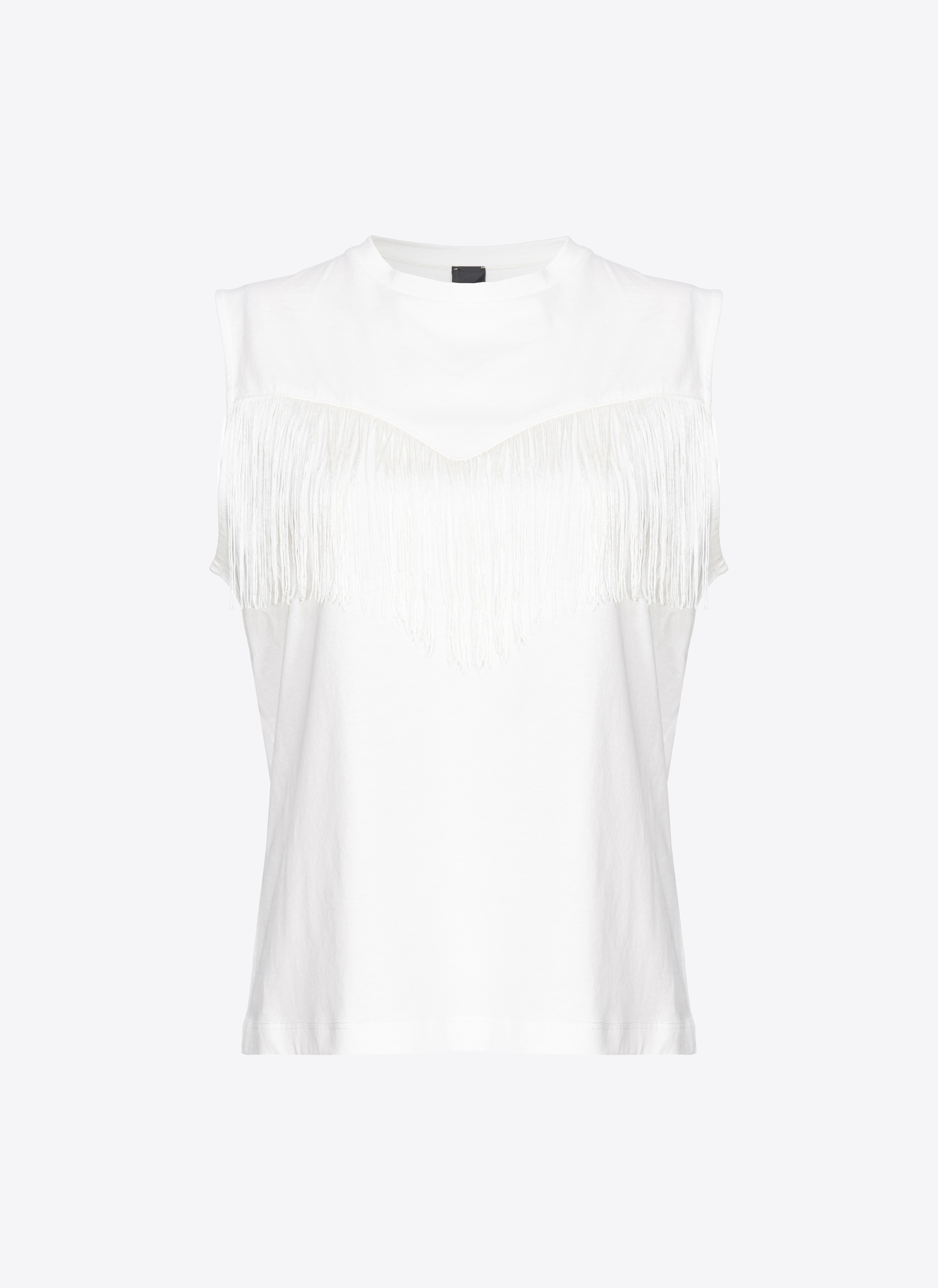 Pinko, Sleeveless T-shirt with fine fringing, Snow white, XXL