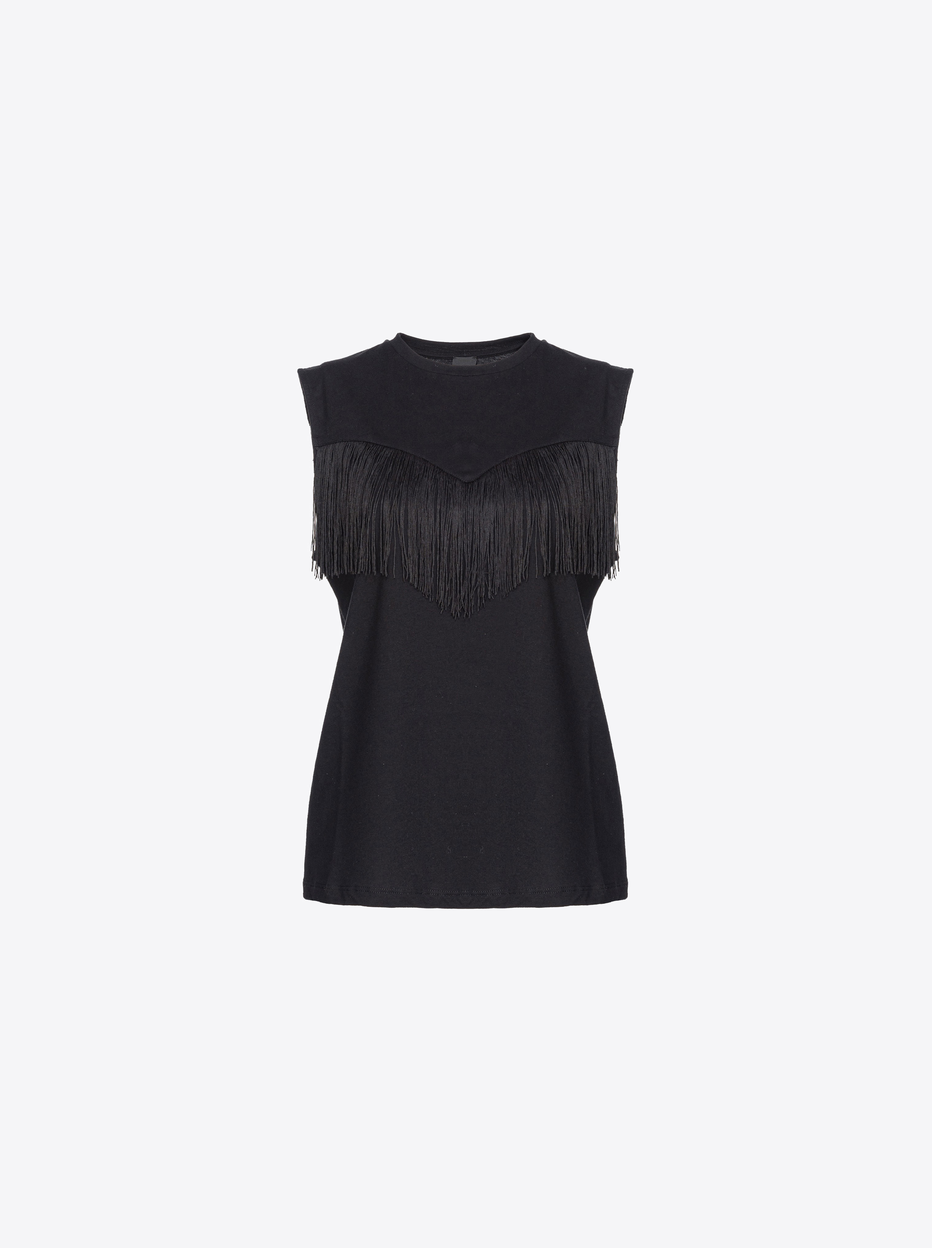 Pinko, Sleeveless T-shirt with fine fringing, Limo black, M