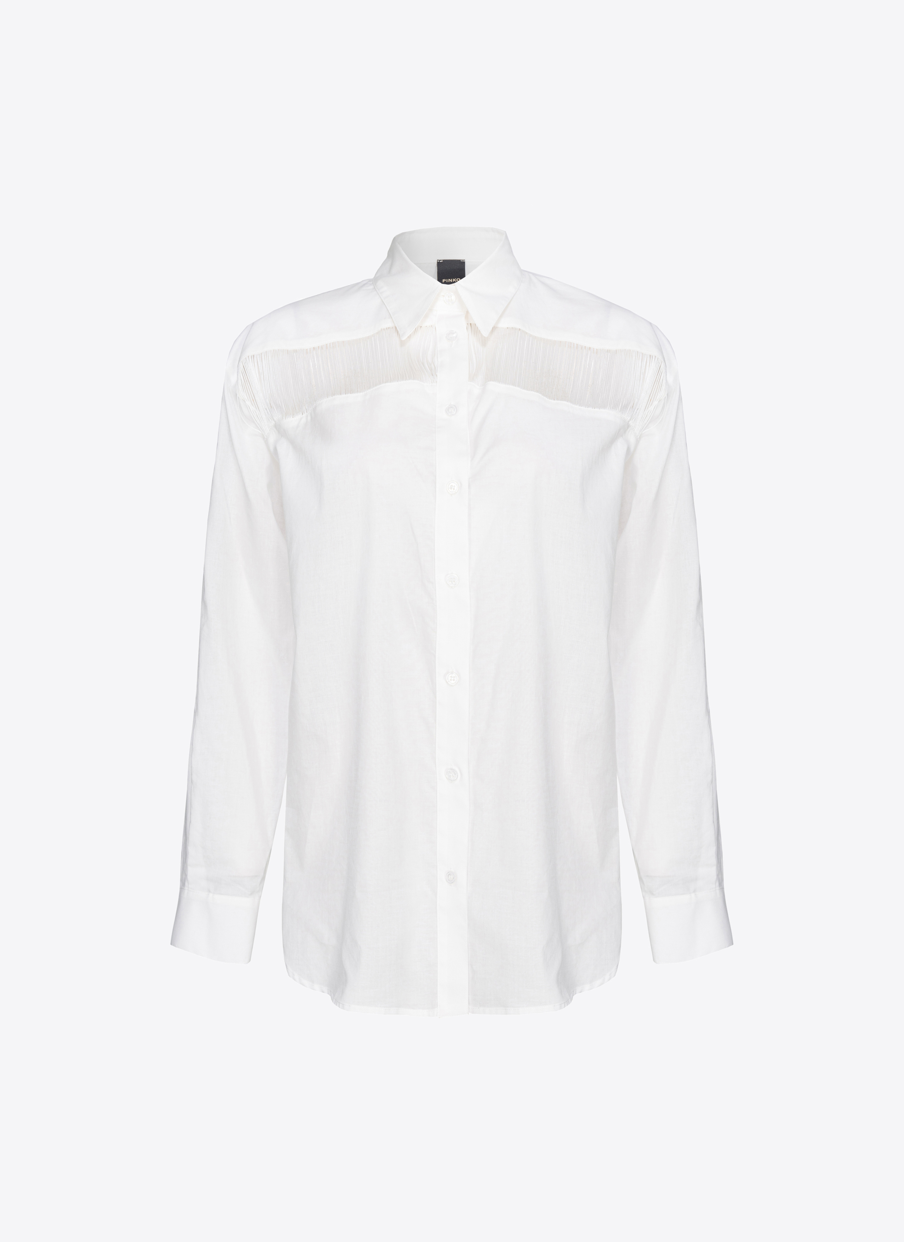 Pinko Muslin Shirt With Fringing In Blanc-blanche-neige