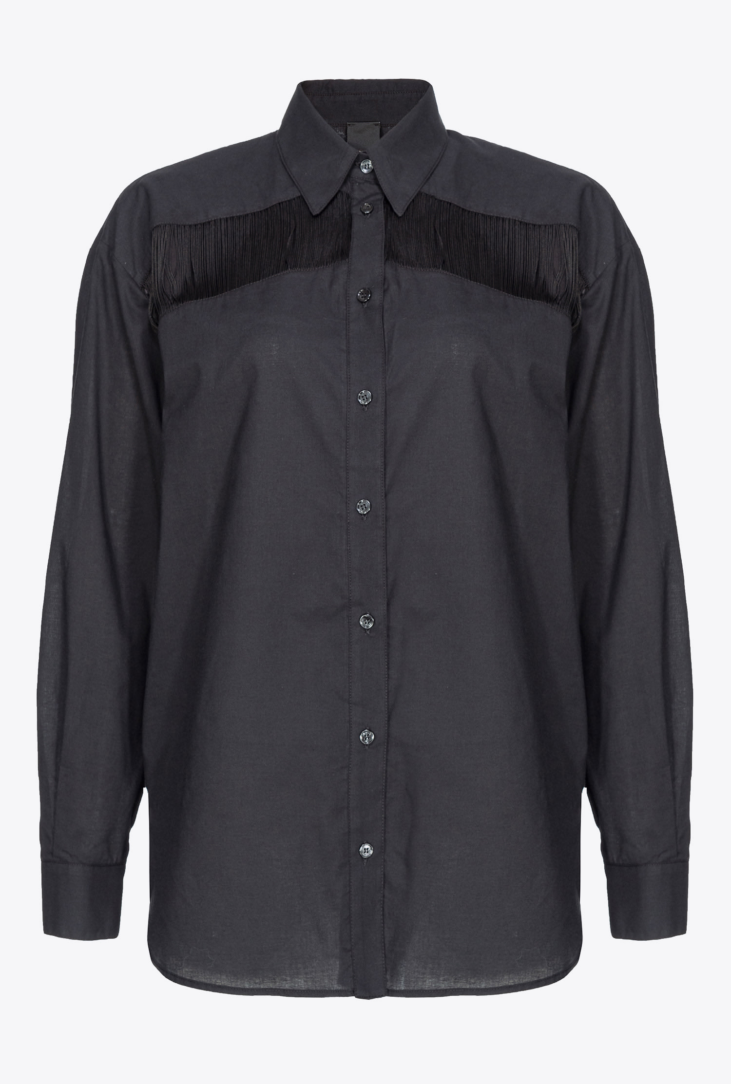 Pinko Muslin Shirt With Fringing In Limo Black