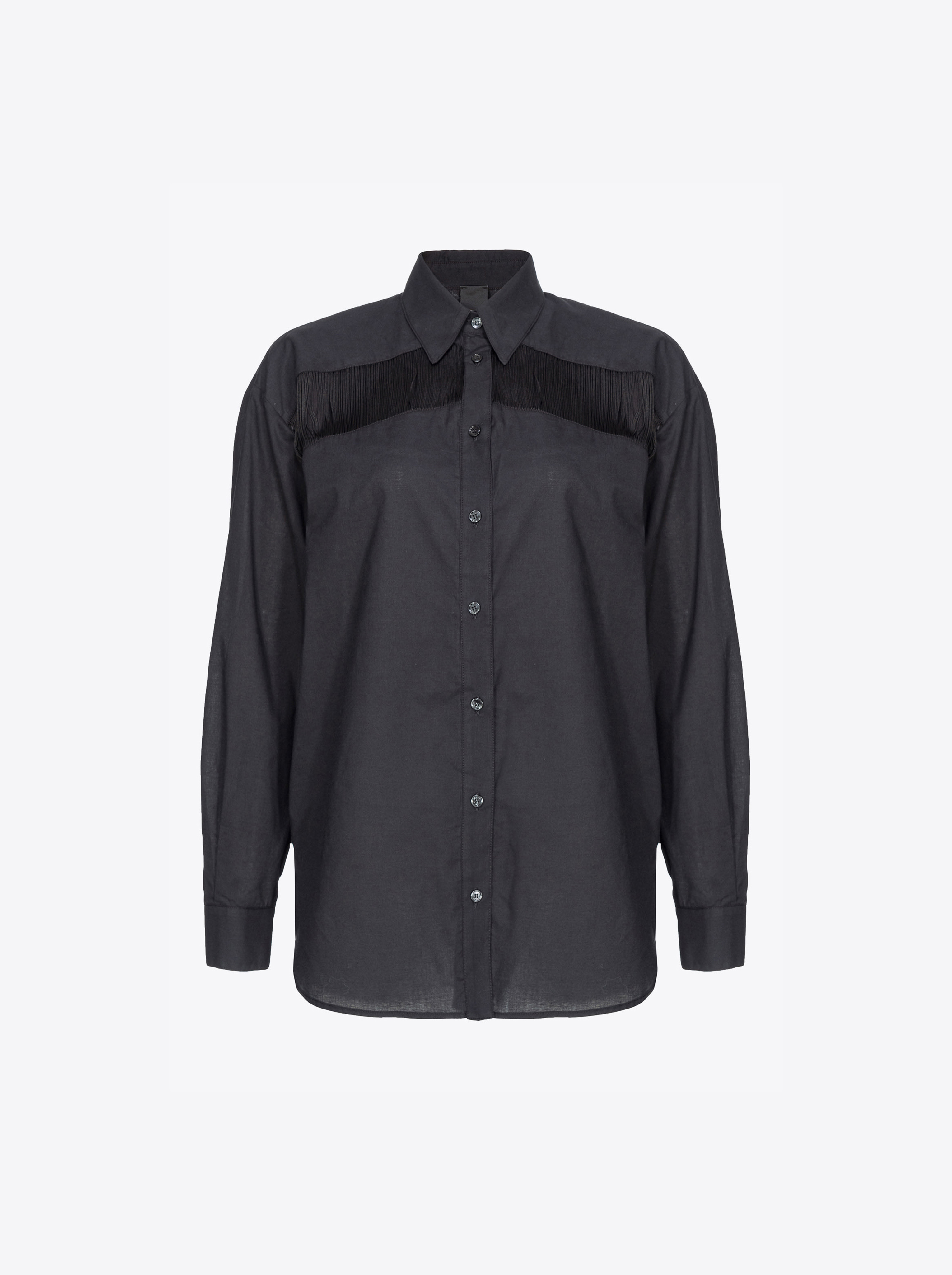 Pinko Muslin Shirt With Fringing In Limo Black