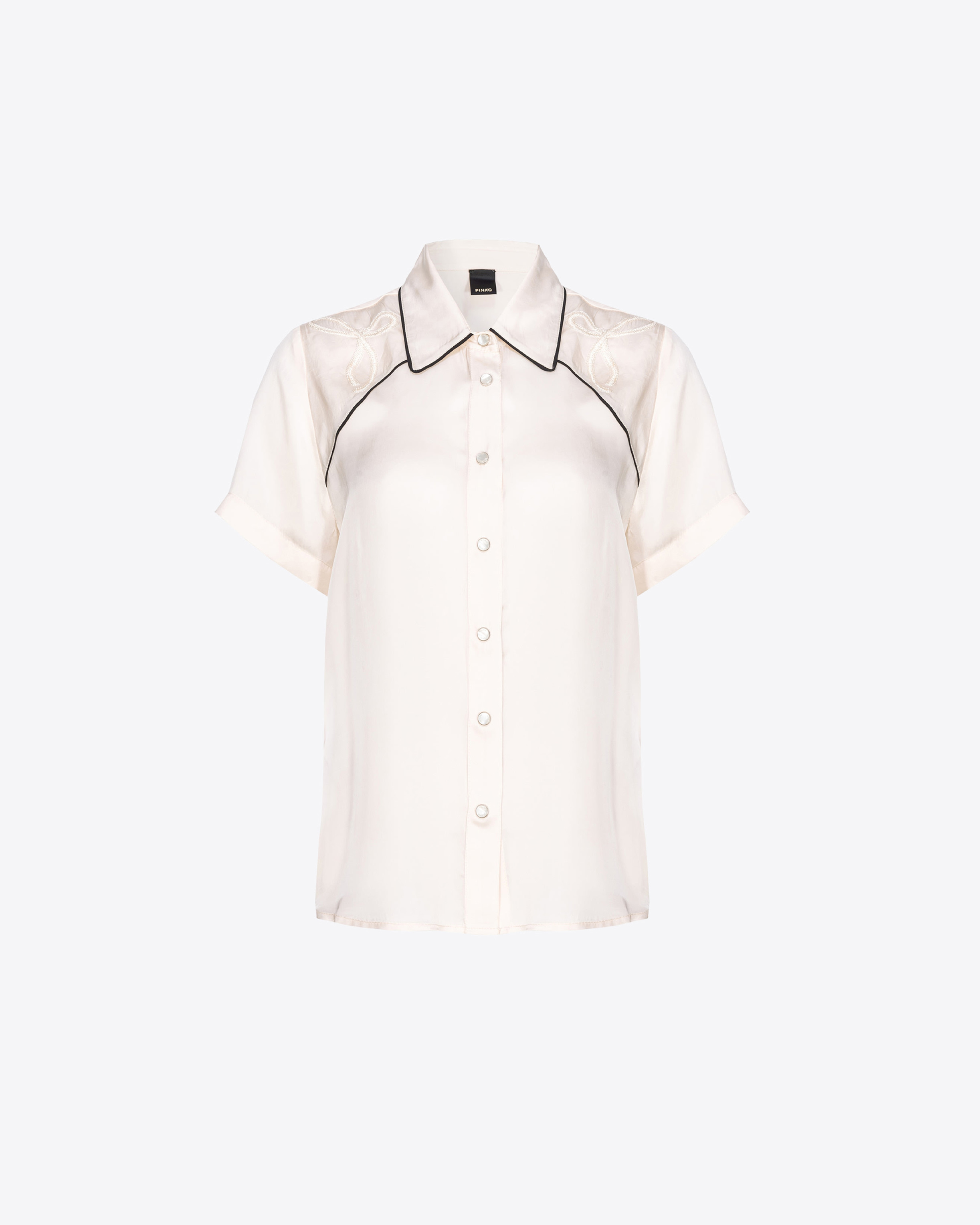 Pinko Embroidered Satin Short-sleeved Shirt In Butter/black