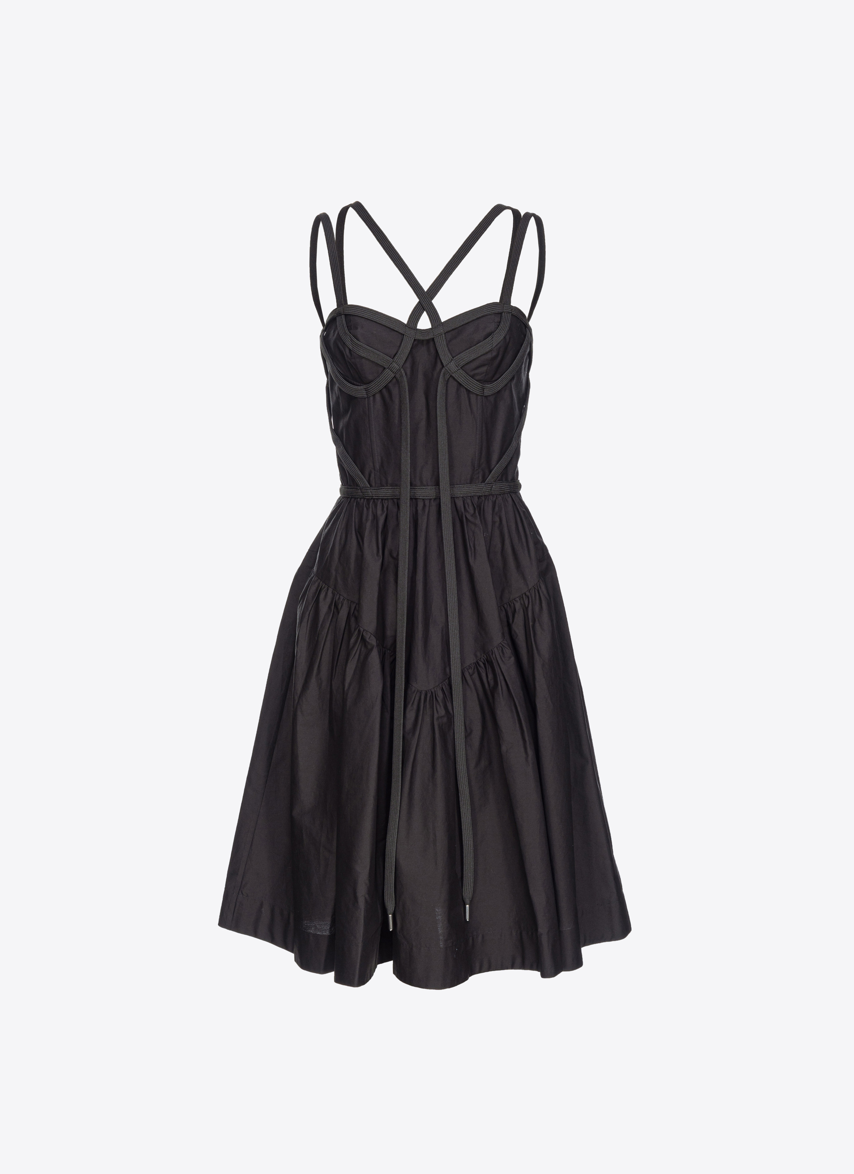 Shop Pinko Poplin Dress With Bustier Lacing In Limo Black