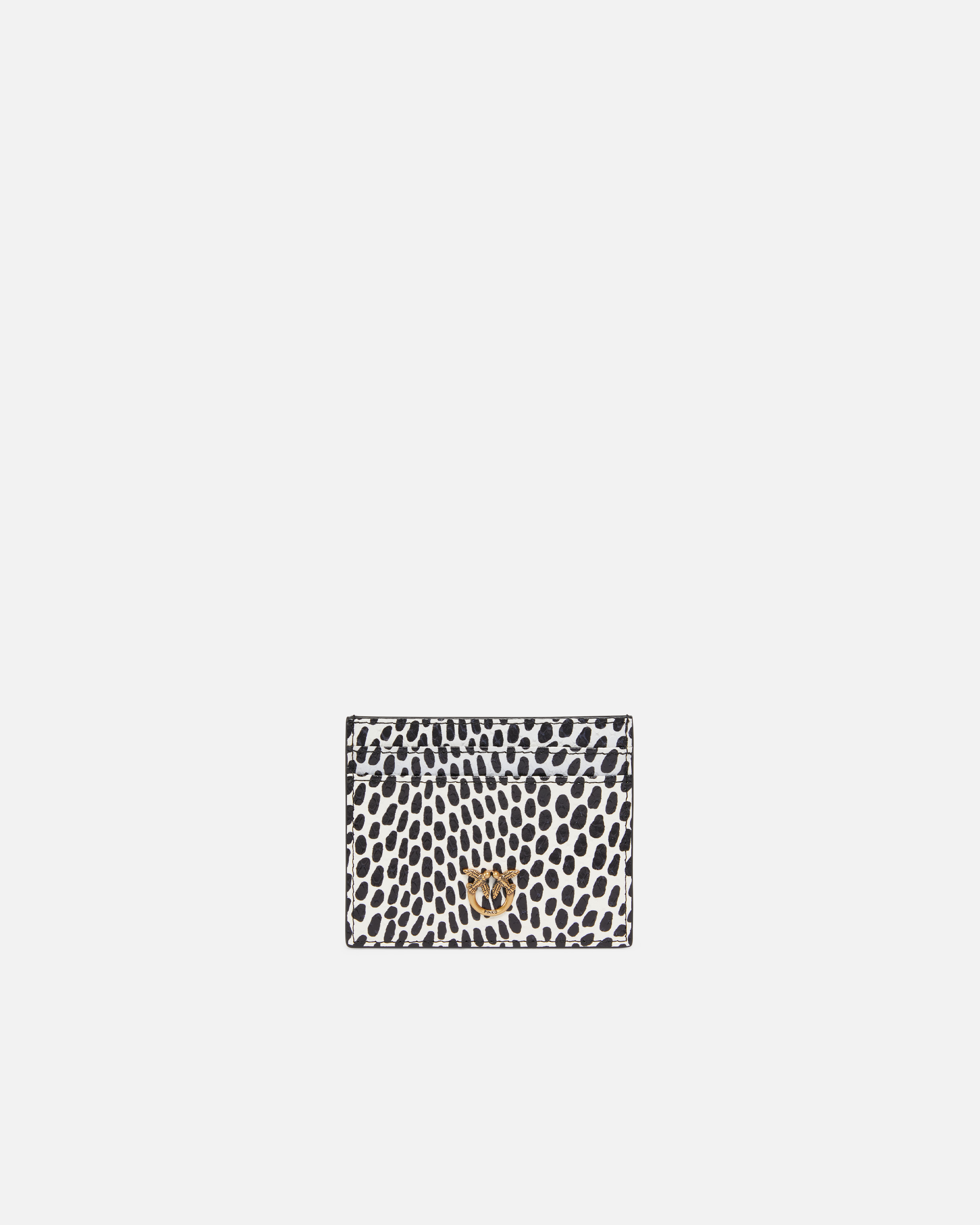 Pinko Reptile Print Card Holder With Polka Dots In Bianco/nero-antique Gold