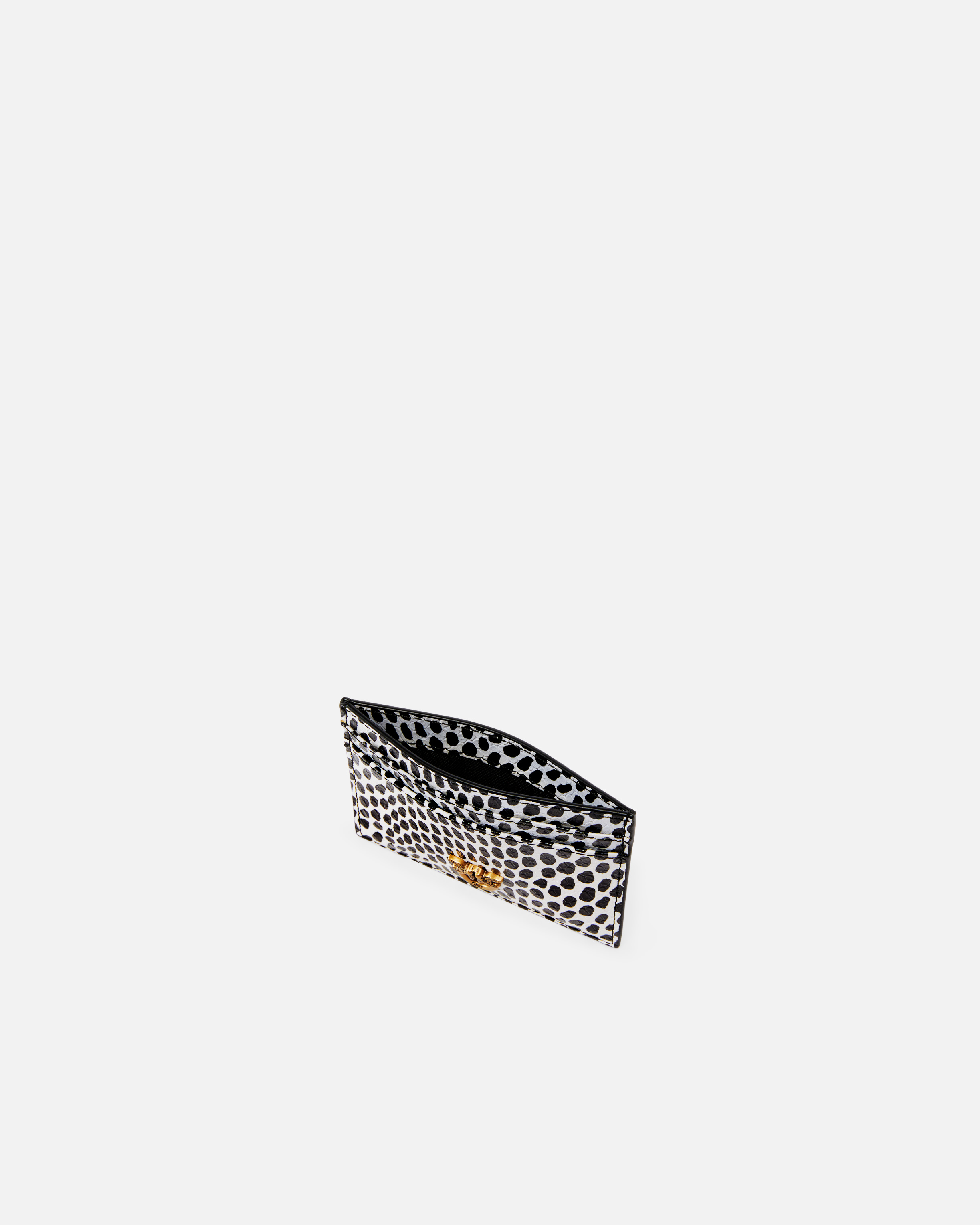 Pinko Reptile Print Card Holder With Polka Dots In Bianco/nero-antique Gold
