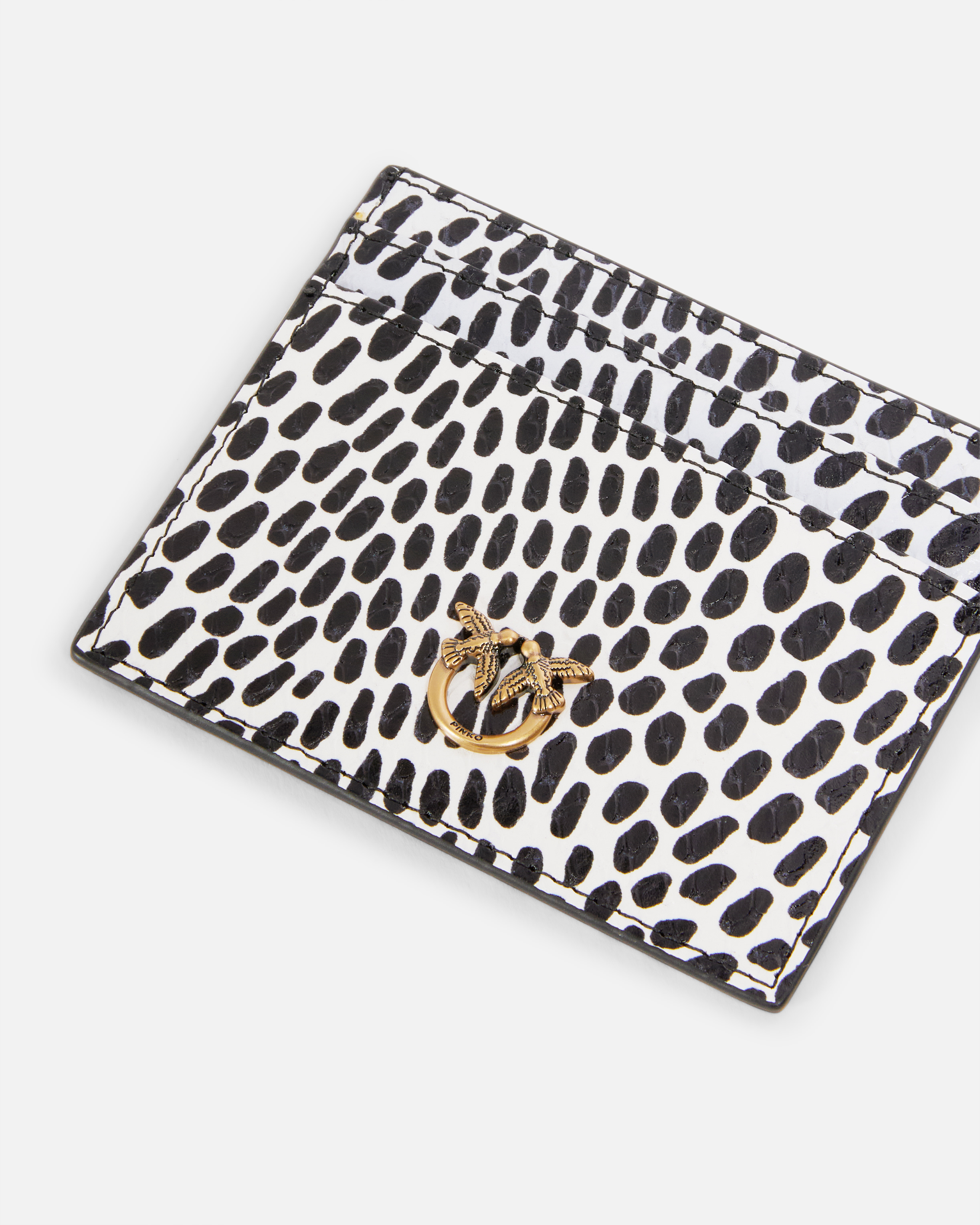 Pinko Reptile Print Card Holder With Polka Dots In Bianco/nero-antique Gold
