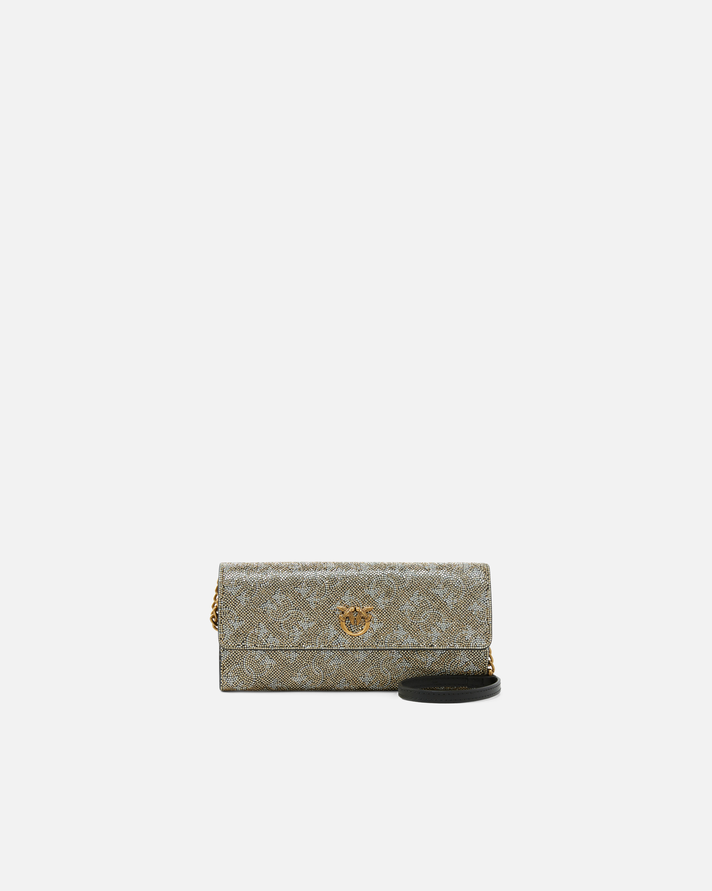 Pinko Wallet With Shoulder Strap And Rhinestone Monogram In Gray