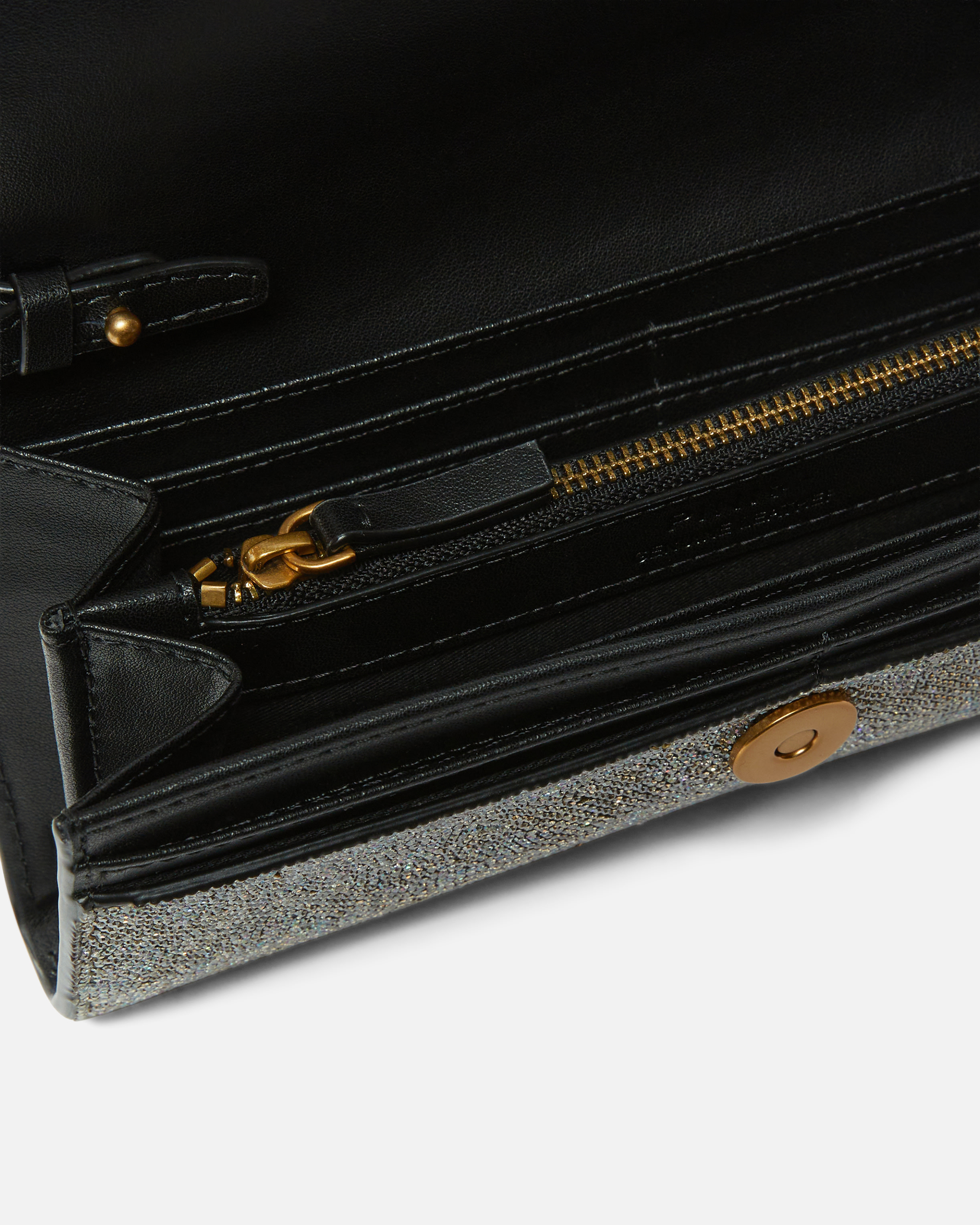 Pinko Wallet With Shoulder Strap And Rhinestone Monogram In Gray