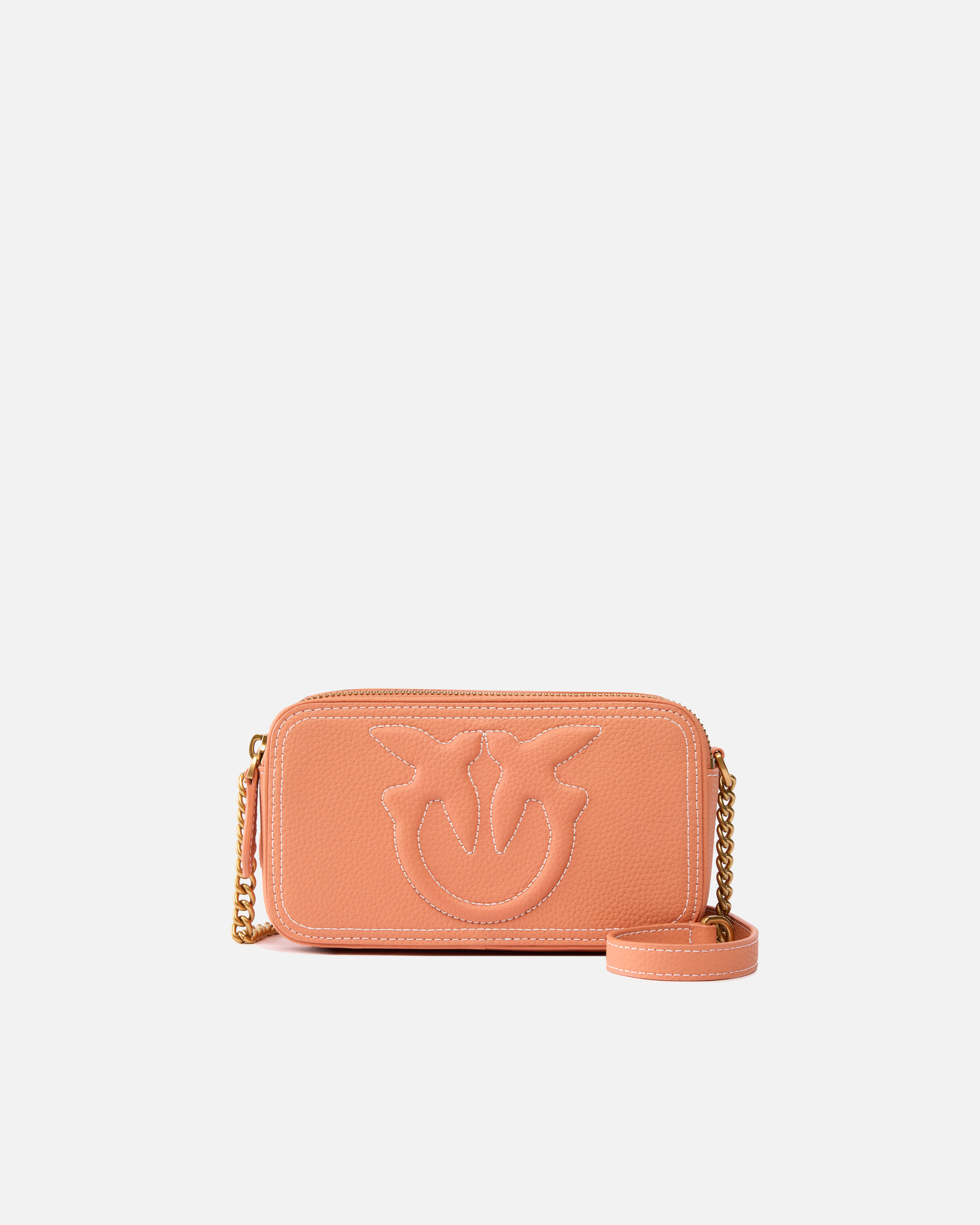 Pinko Small Crossbody Bag With Raised Love Birds Logo In Brandy Orange-antique Gold