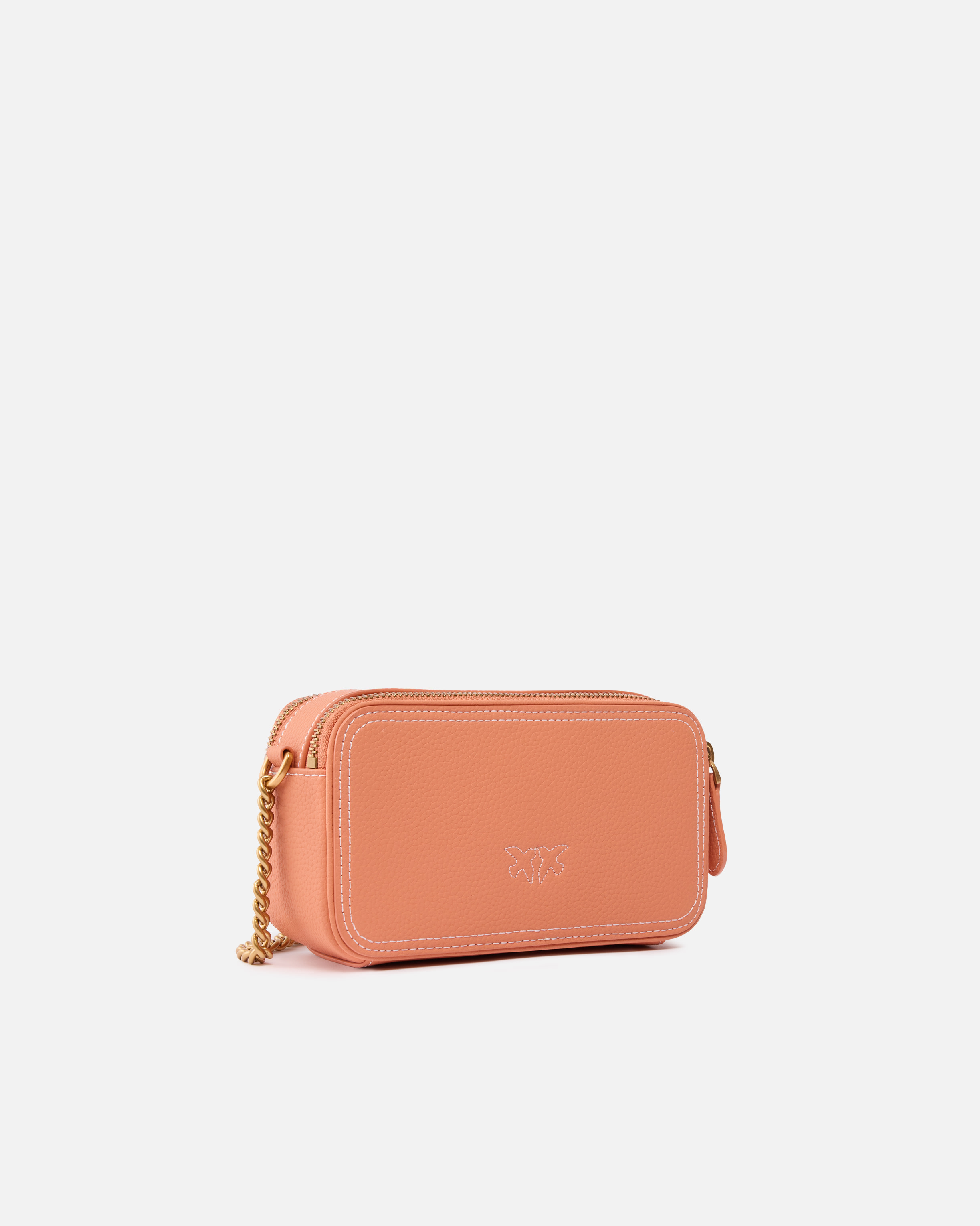 Pinko Small Crossbody Bag With Raised Love Birds Logo In Brandy Orange-antique Gold