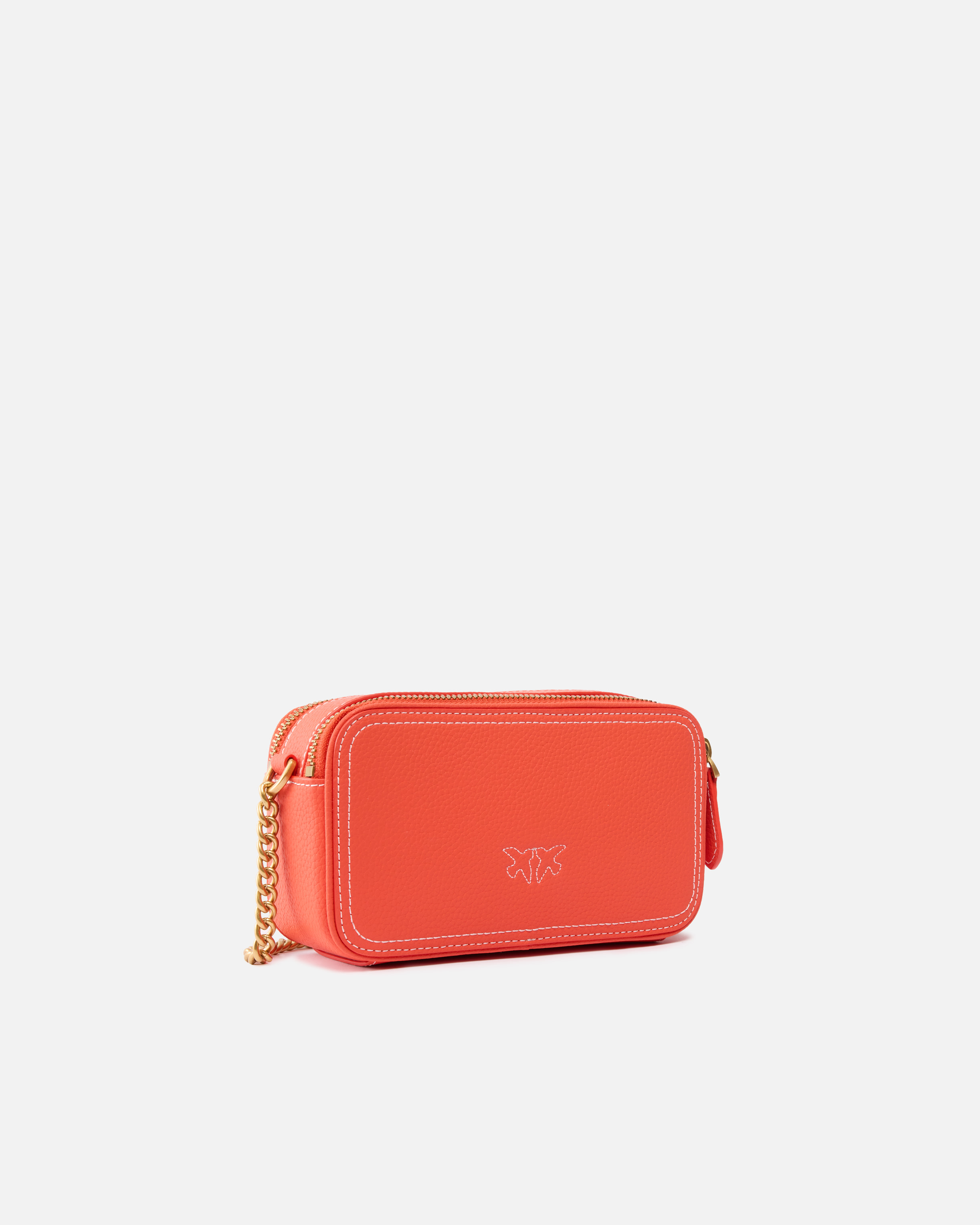 Pinko Small Crossbody Bag With Raised Love Birds Logo In Mandarin Red-antique Gold