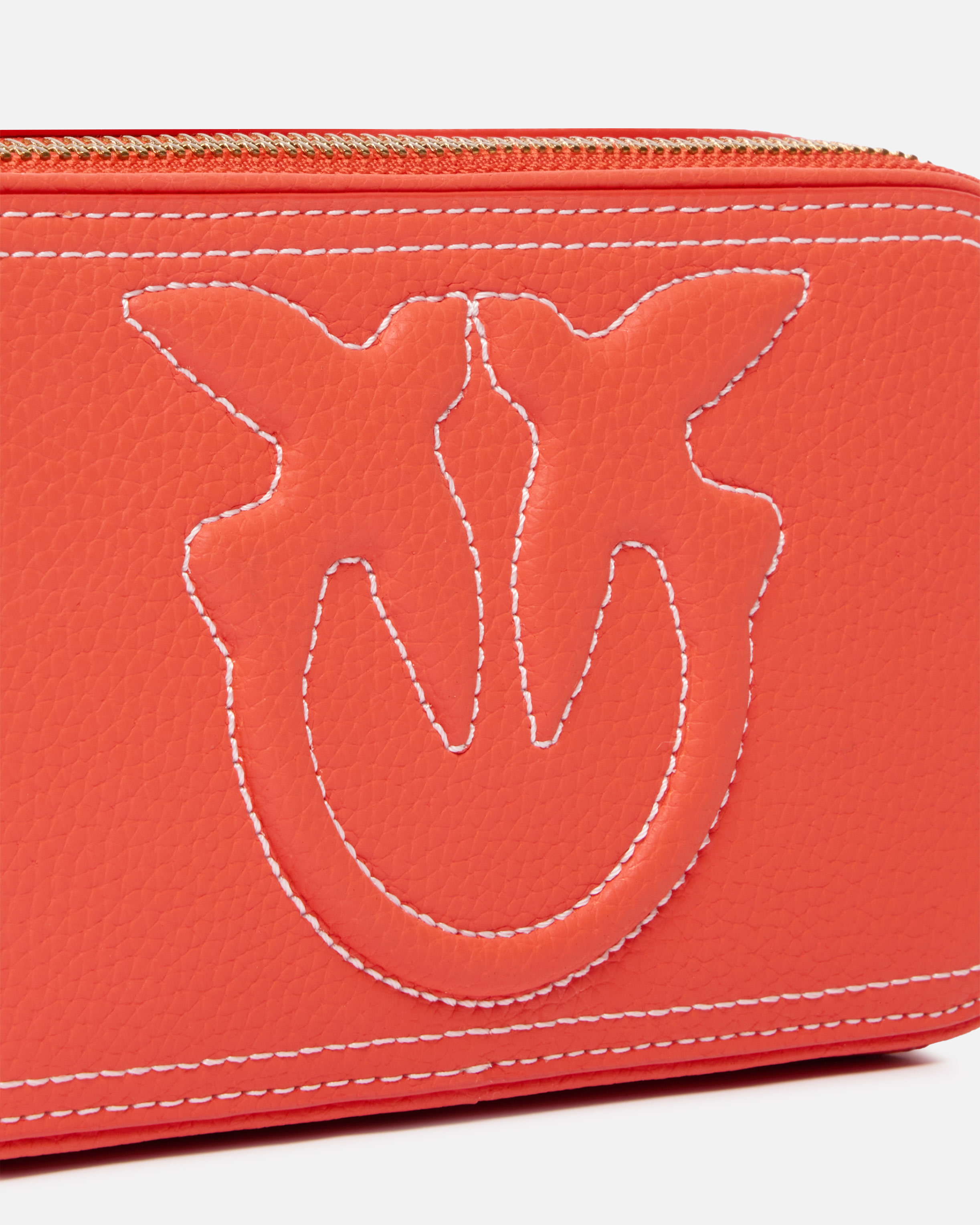 Pinko Small Crossbody Bag With Raised Love Birds Logo In Mandarin Red-antique Gold