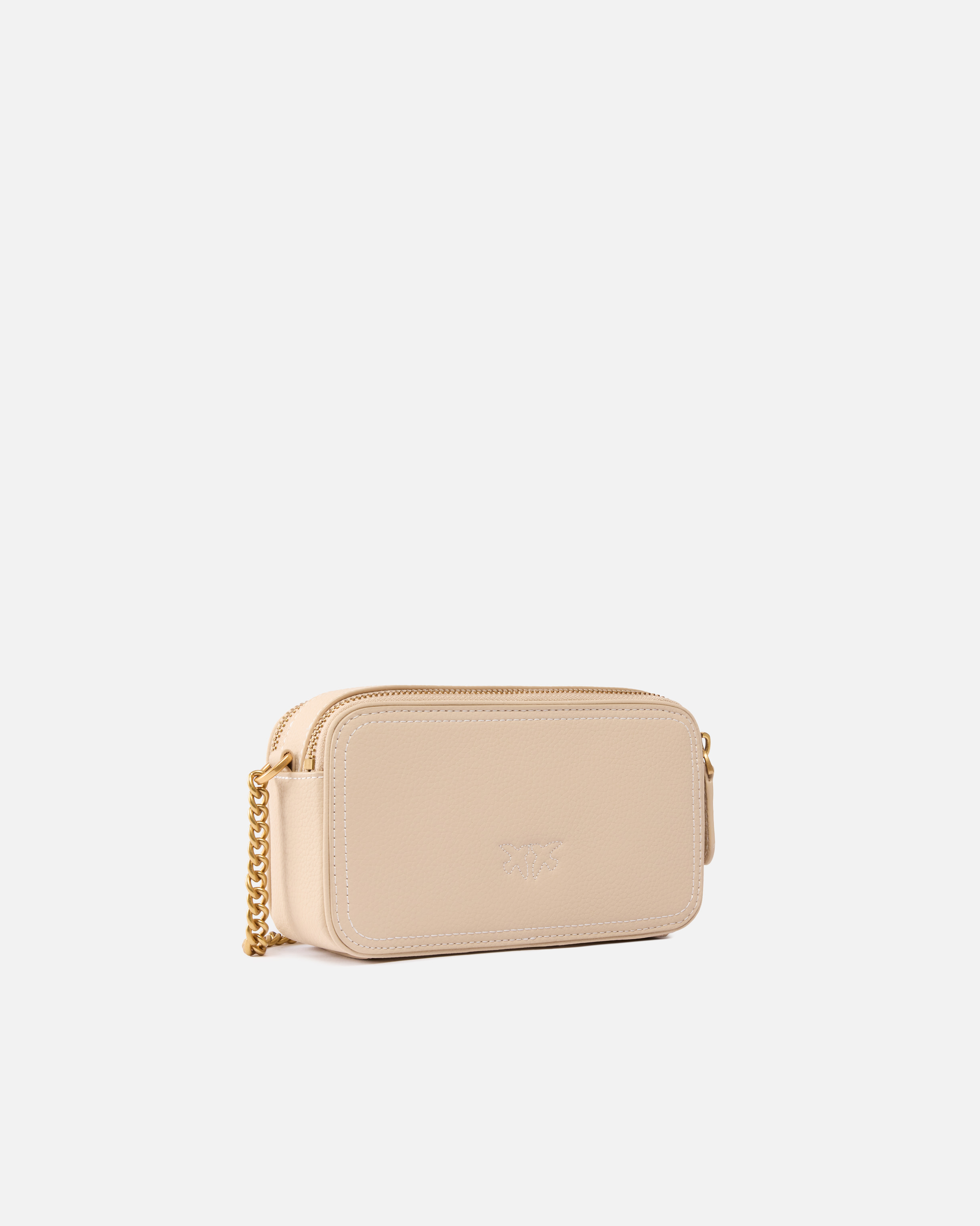 Pinko Small Crossbody Bag With Raised Love Birds Logo In Beige-smoke Grey-antique Gold