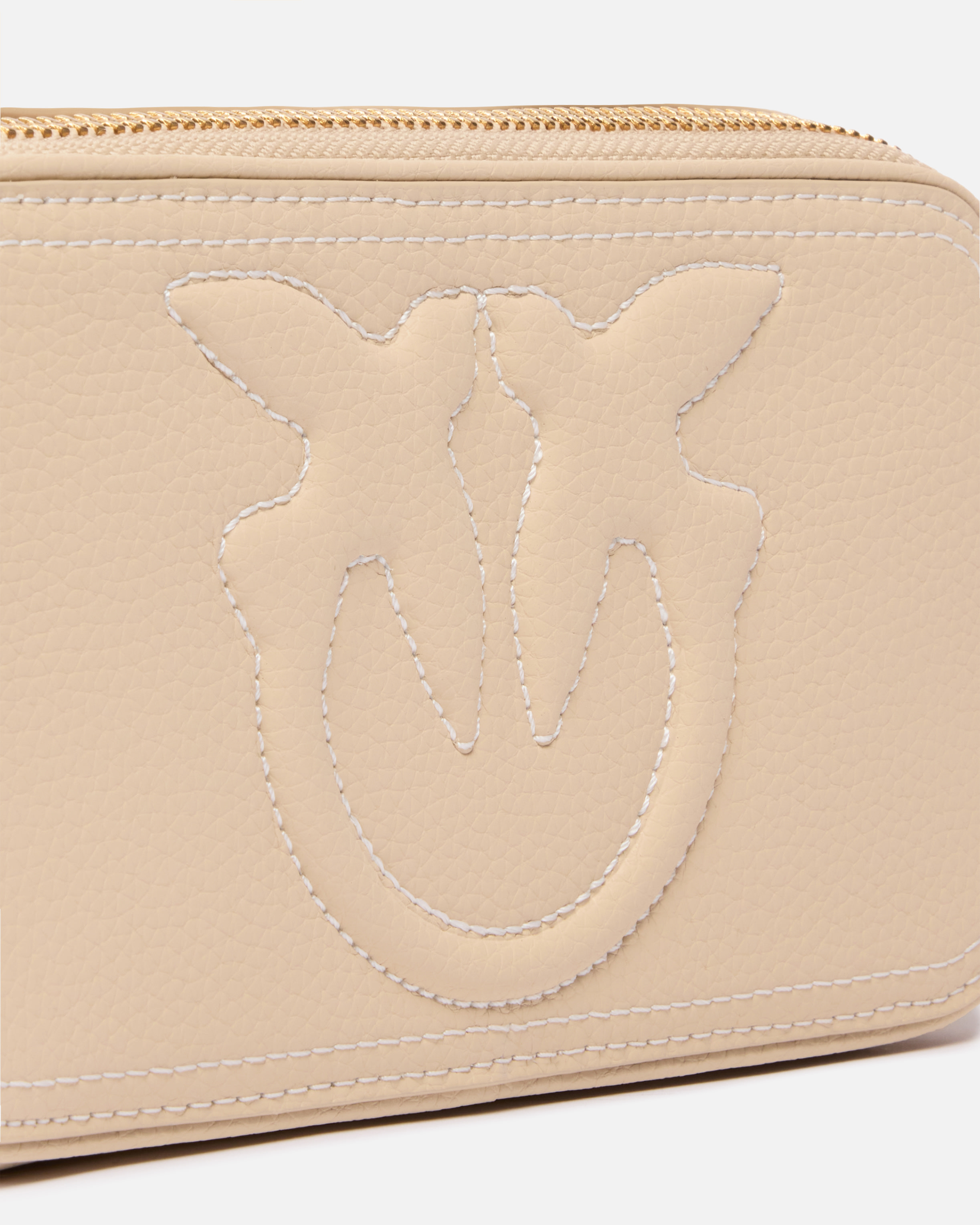 Pinko Small Crossbody Bag With Raised Love Birds Logo In Beige-smoke Grey-antique Gold