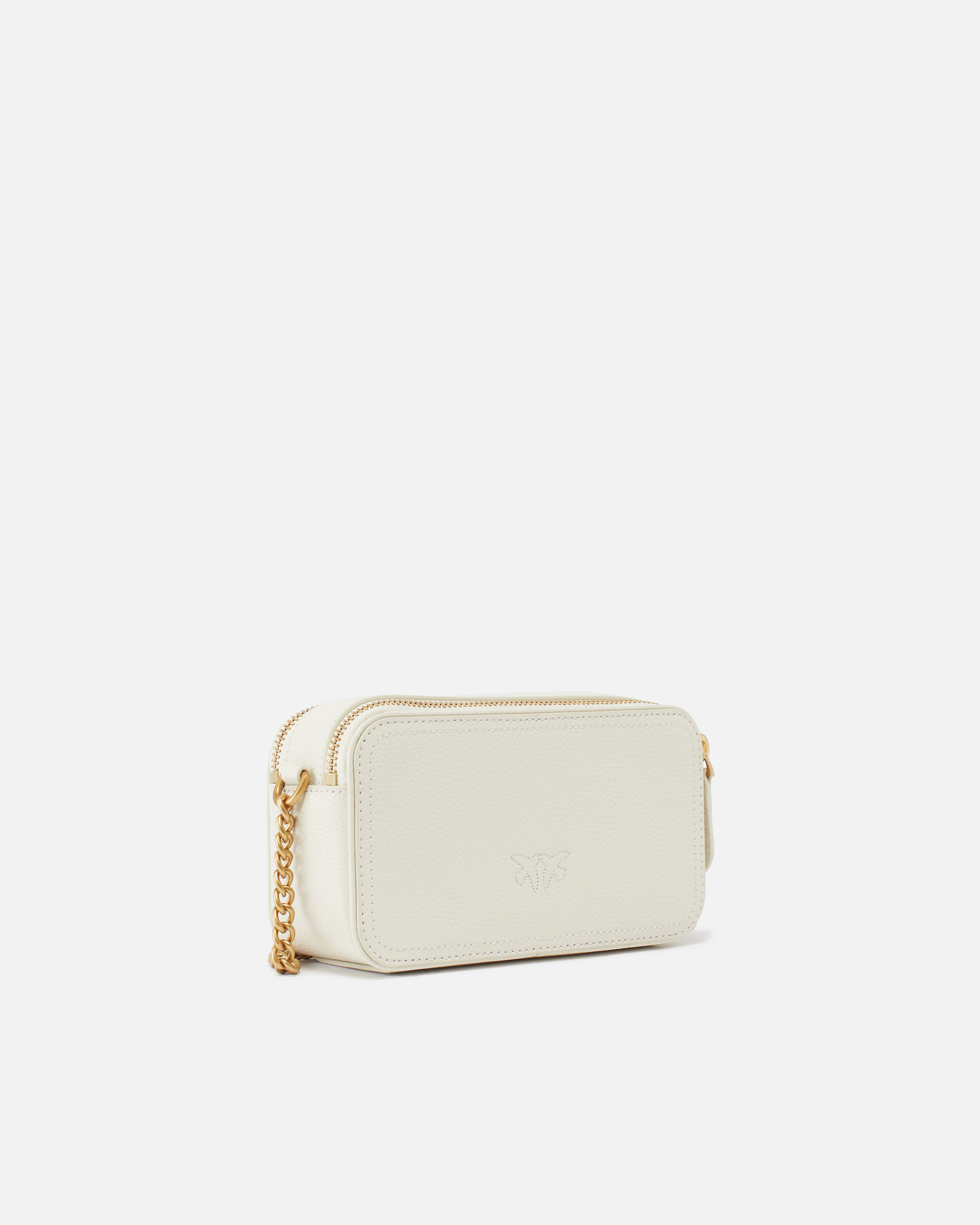 Pinko Small Crossbody Bag With Raised Love Birds Logo In White+white-antique Gold