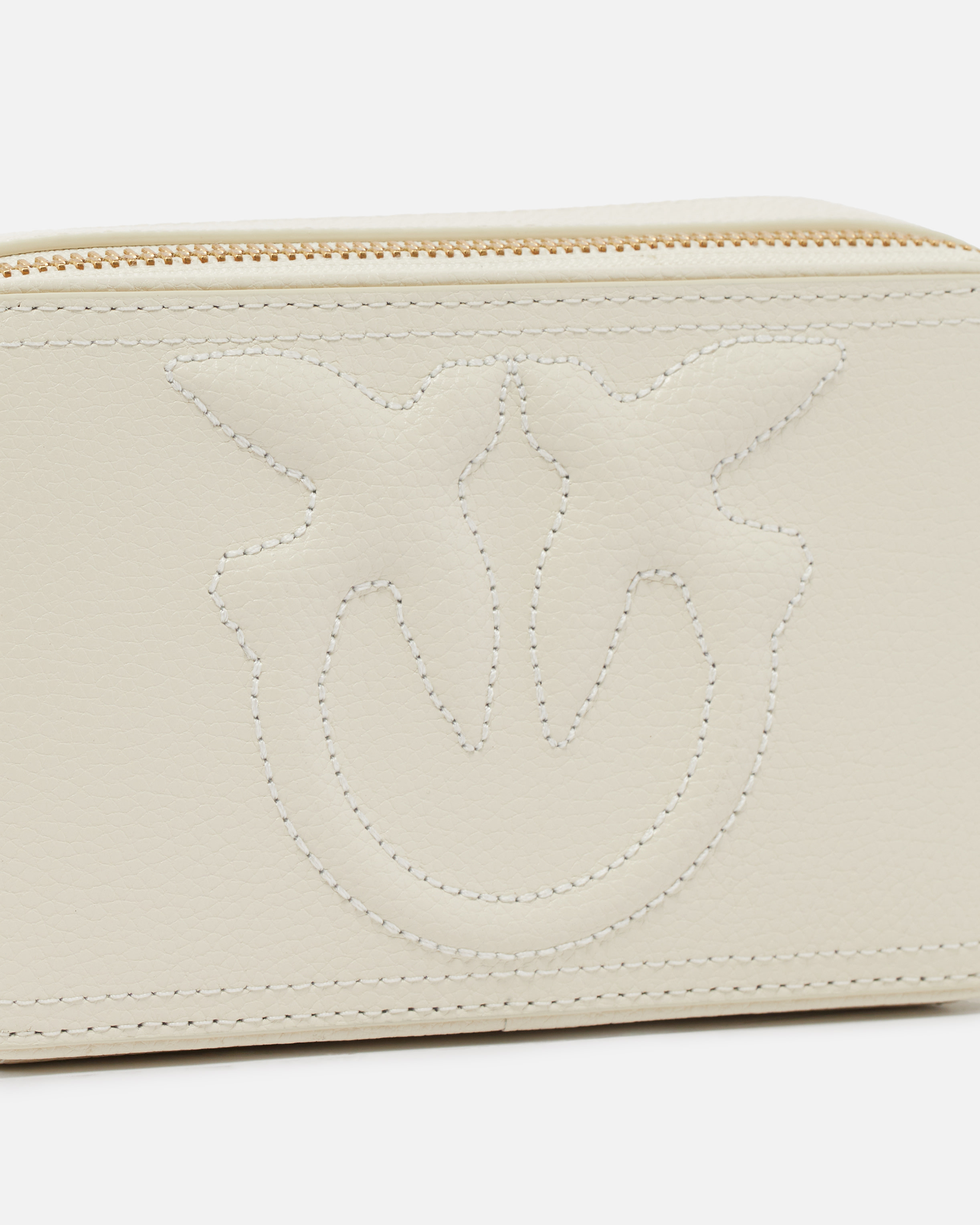 Pinko Small Crossbody Bag With Raised Love Birds Logo In White+white-antique Gold
