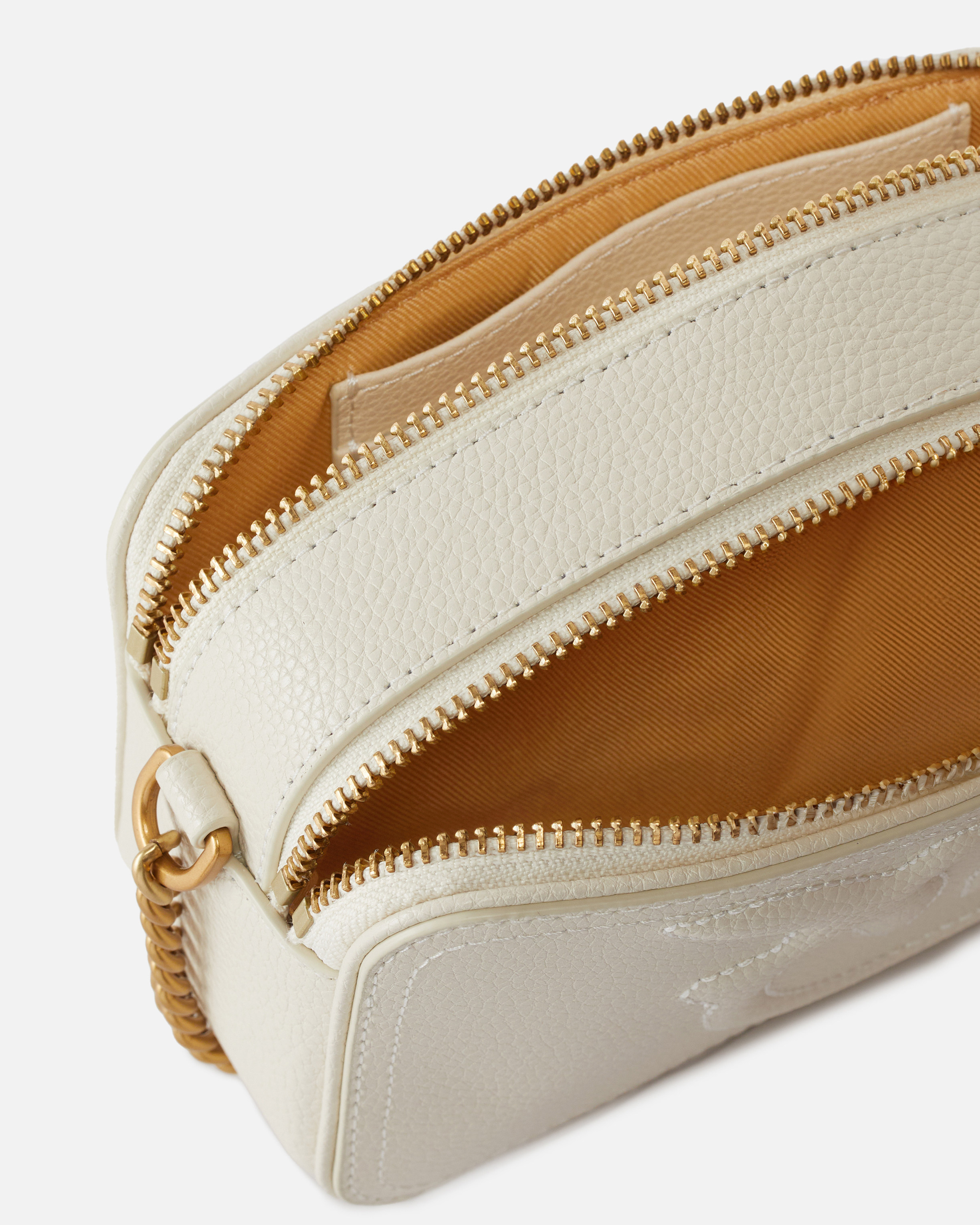 Pinko Small Crossbody Bag With Raised Love Birds Logo In White+white-antique Gold