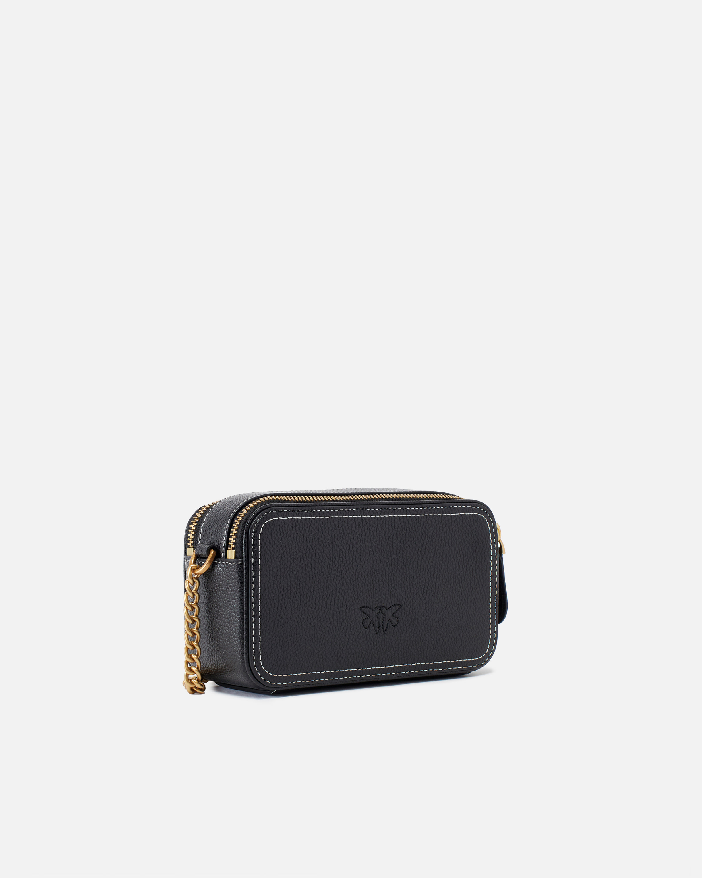 Pinko Small Crossbody Bag With Raised Love Birds Logo In Black-antique Gold