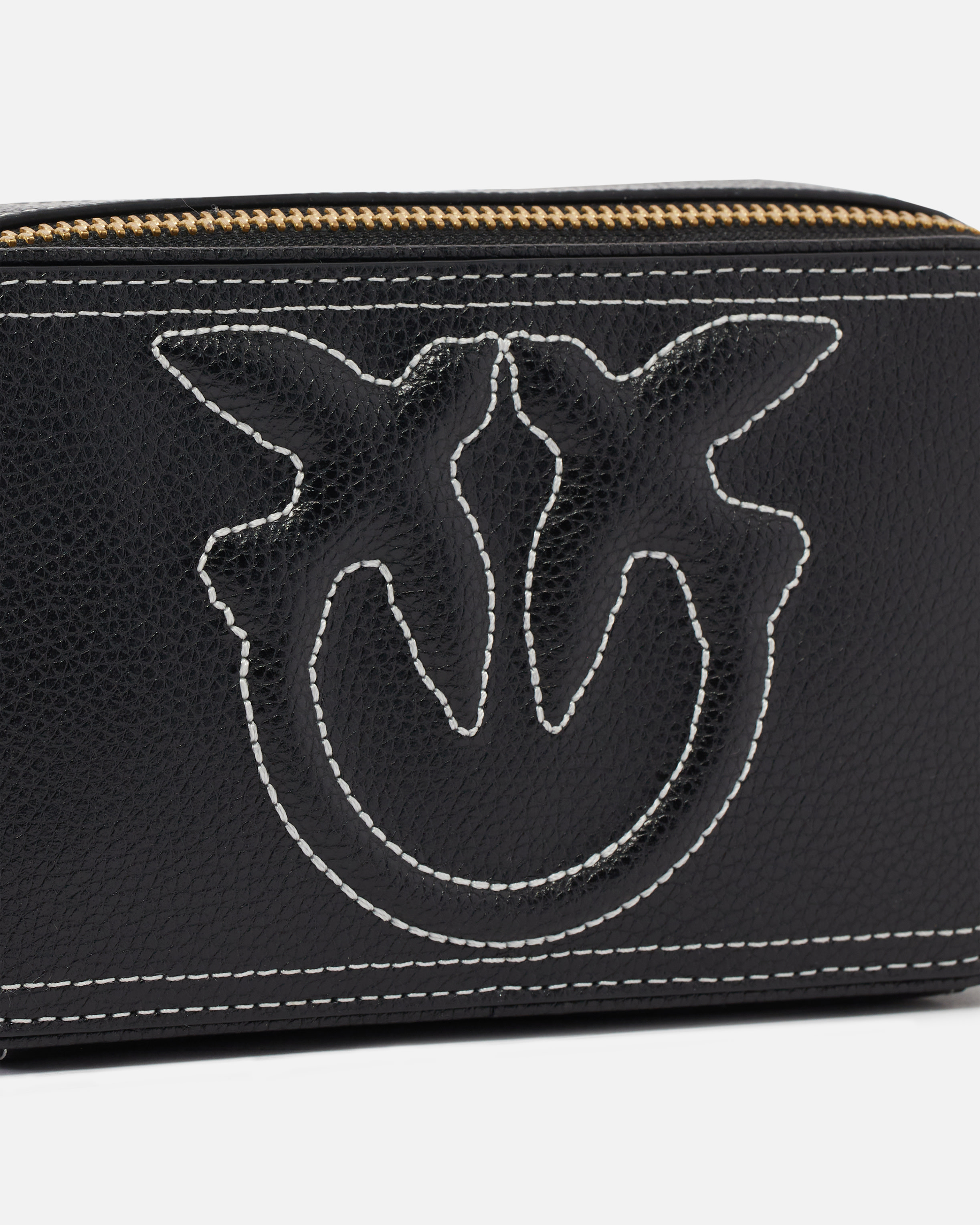 Pinko Small Crossbody Bag With Raised Love Birds Logo In Black-antique Gold
