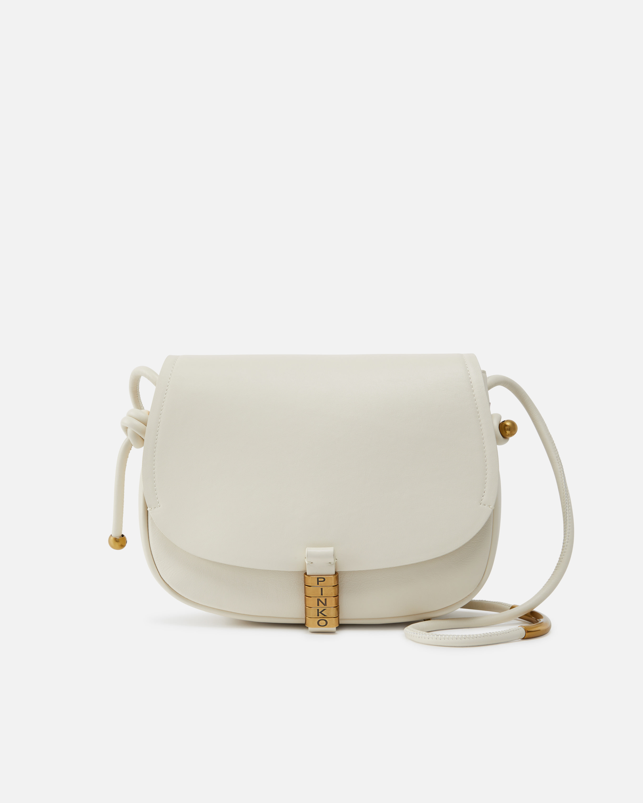 Pinko Large Saddle Cross Body Bag In Blanc+blanc-or Antique