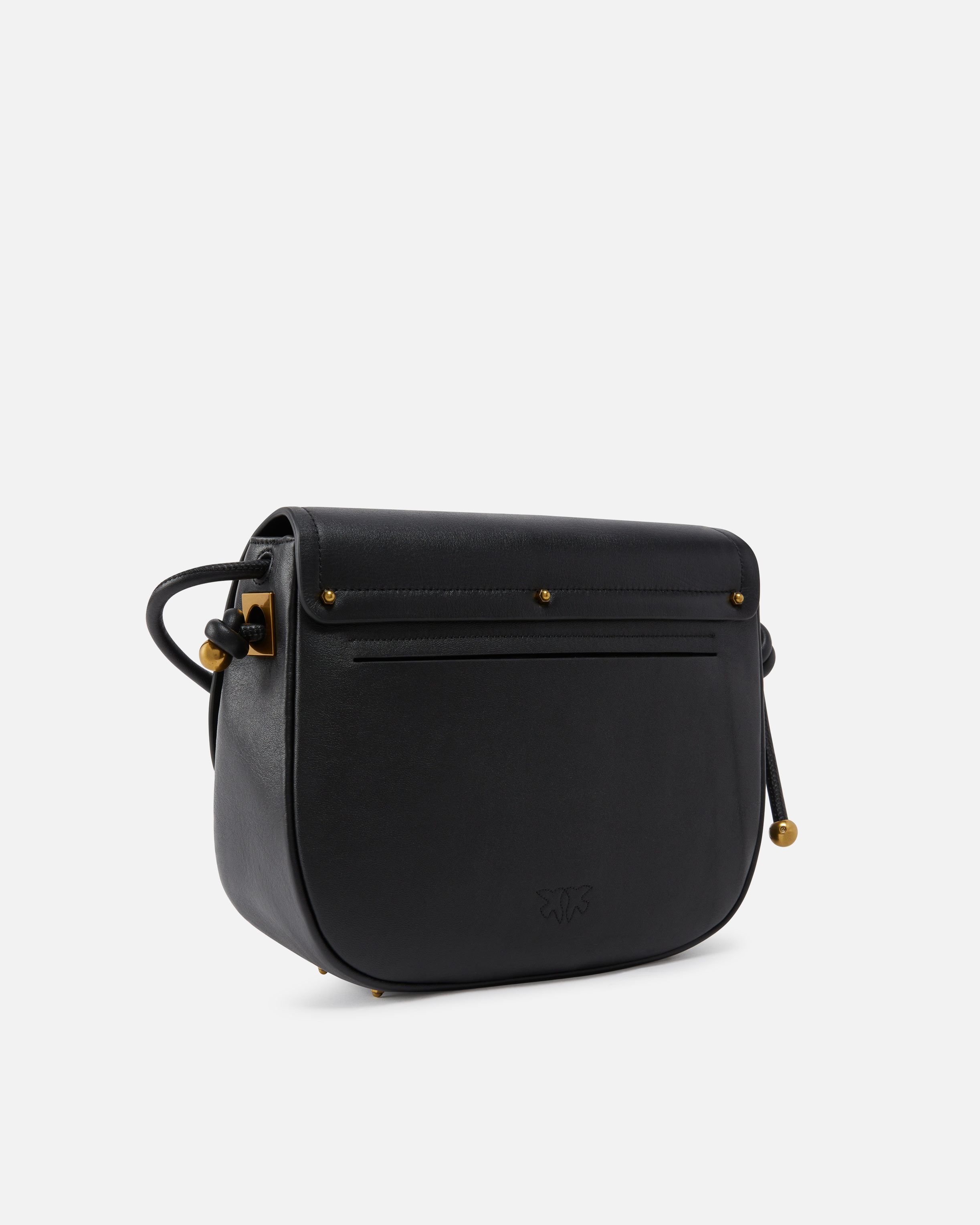 Pinko Large Knot Detail Leather Crossbody Bag In Black-antique Gold