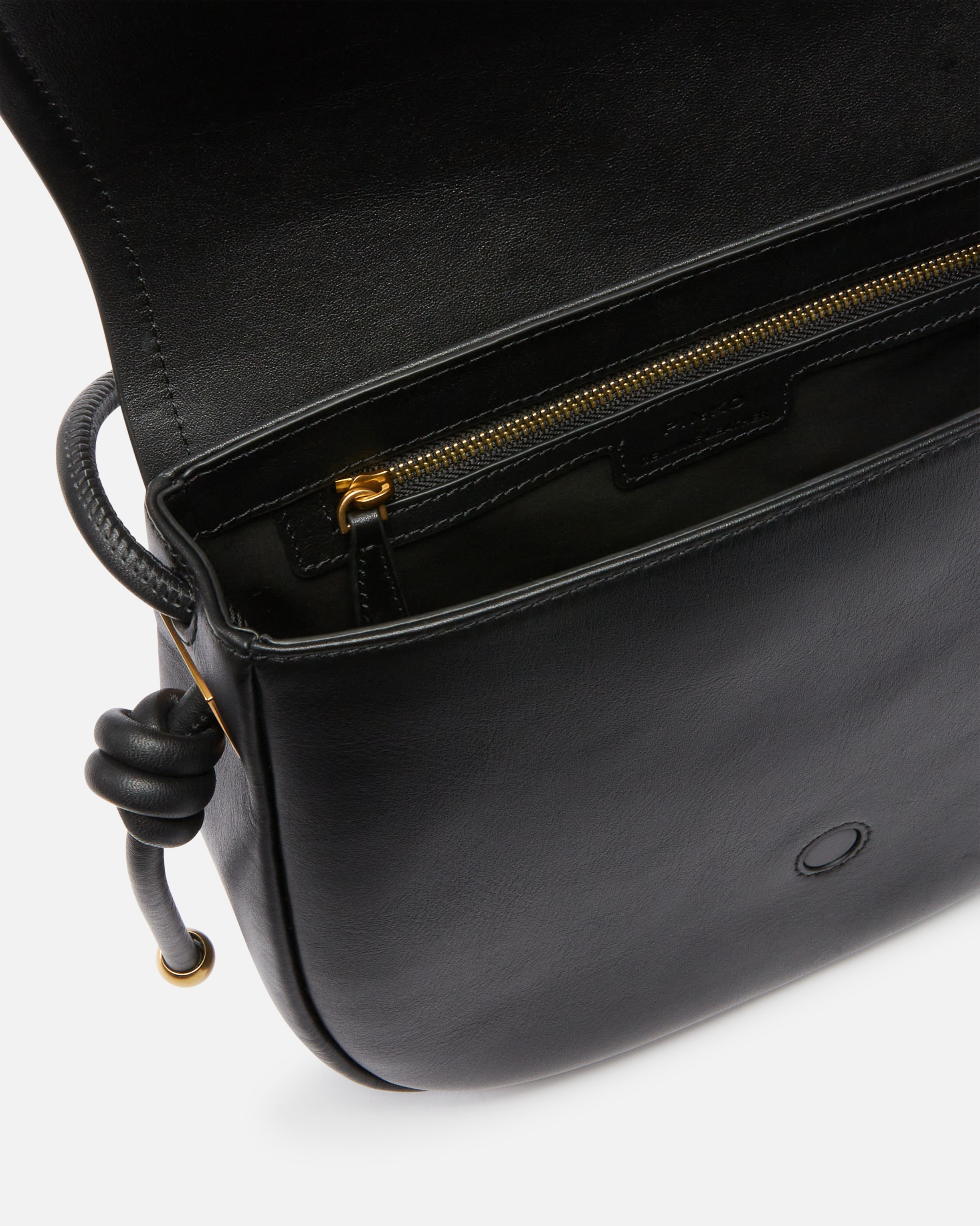 Pinko Large Knot Detail Leather Crossbody Bag In Black-antique Gold