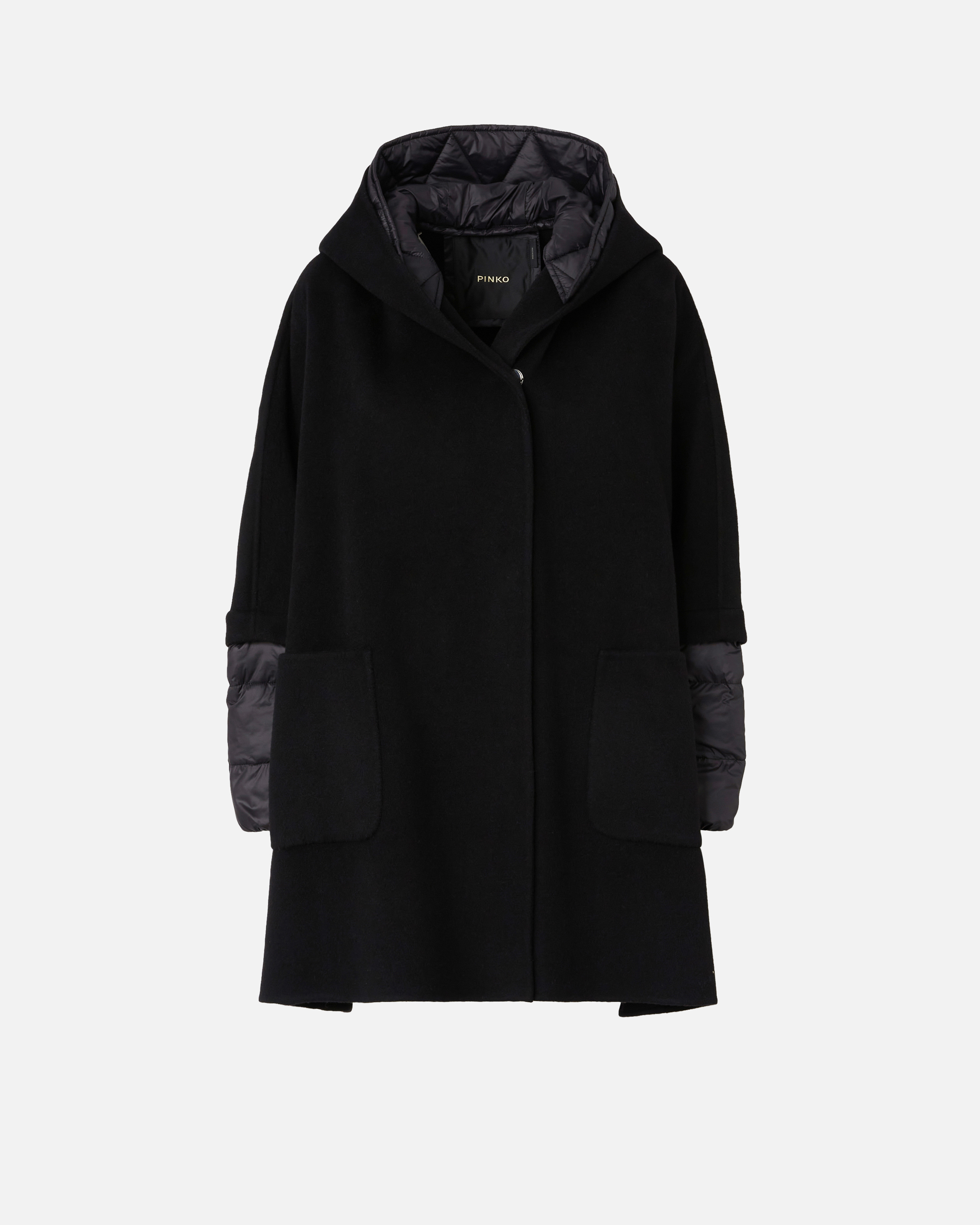 Pinko, Short cape coat with padded puffer, Limo black, M