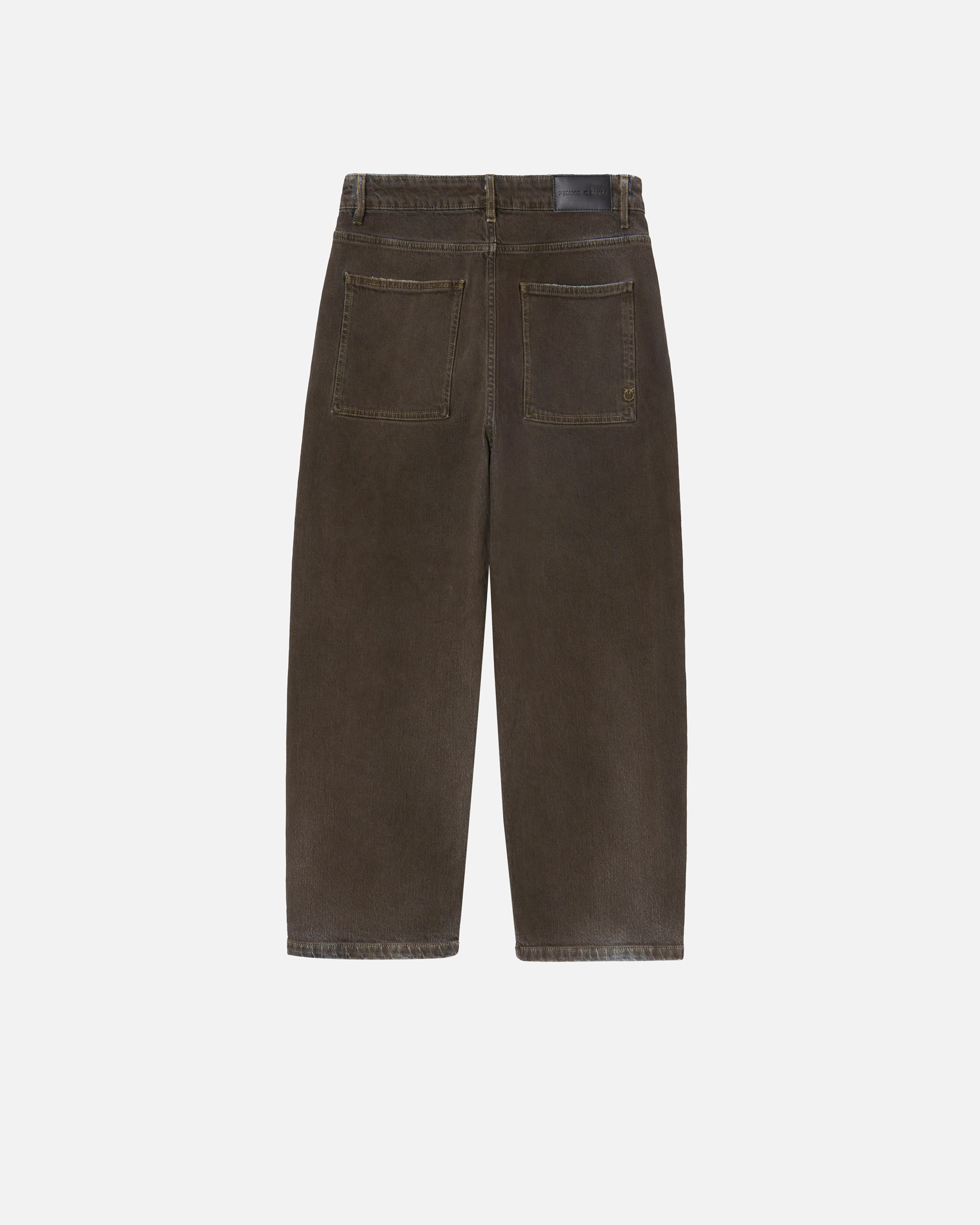 Pinko Jeans Larghi In Denim Spray Marrone In Marron/noir
