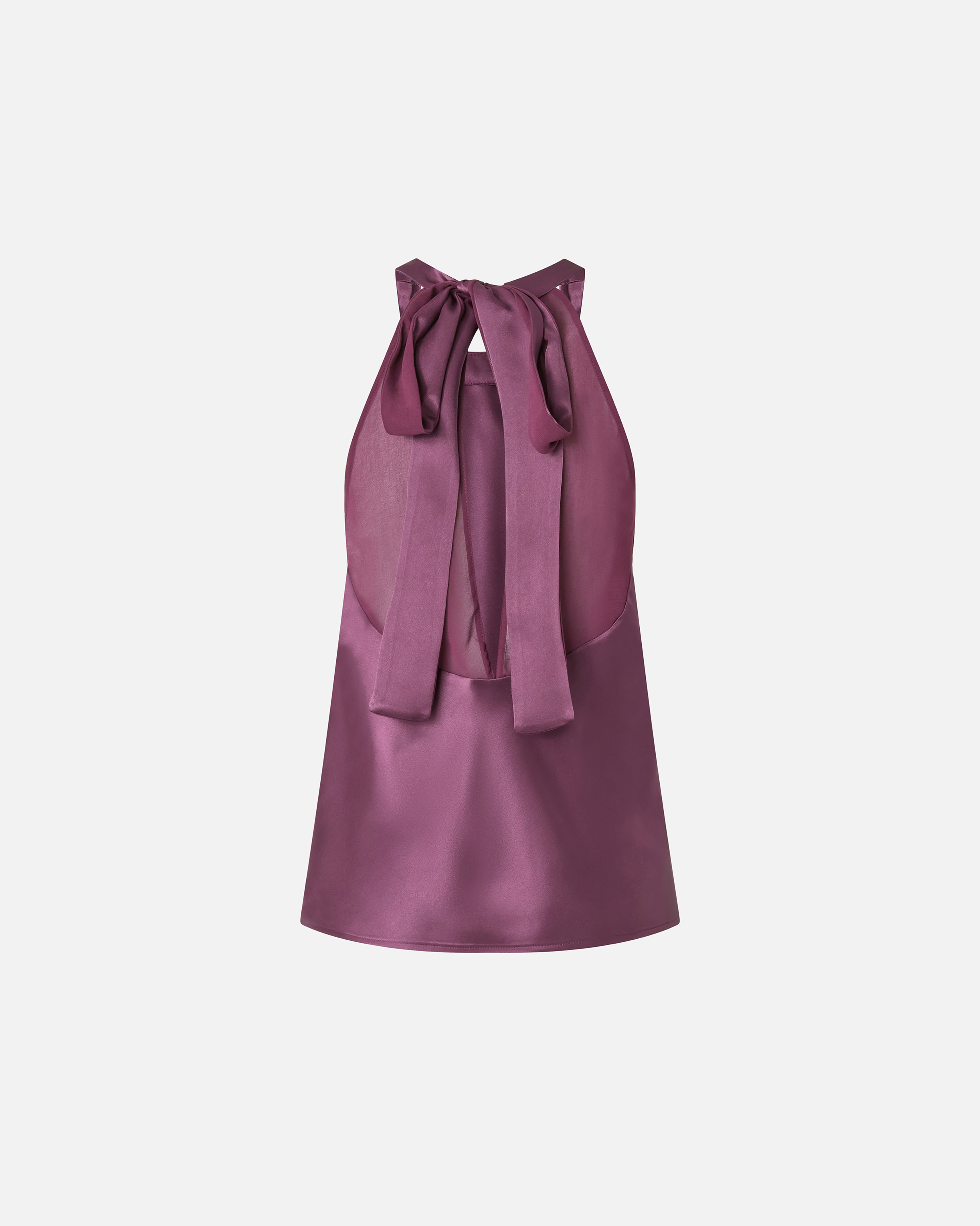 Pinko Satin And Georgette Top With Bow In Grape Wine