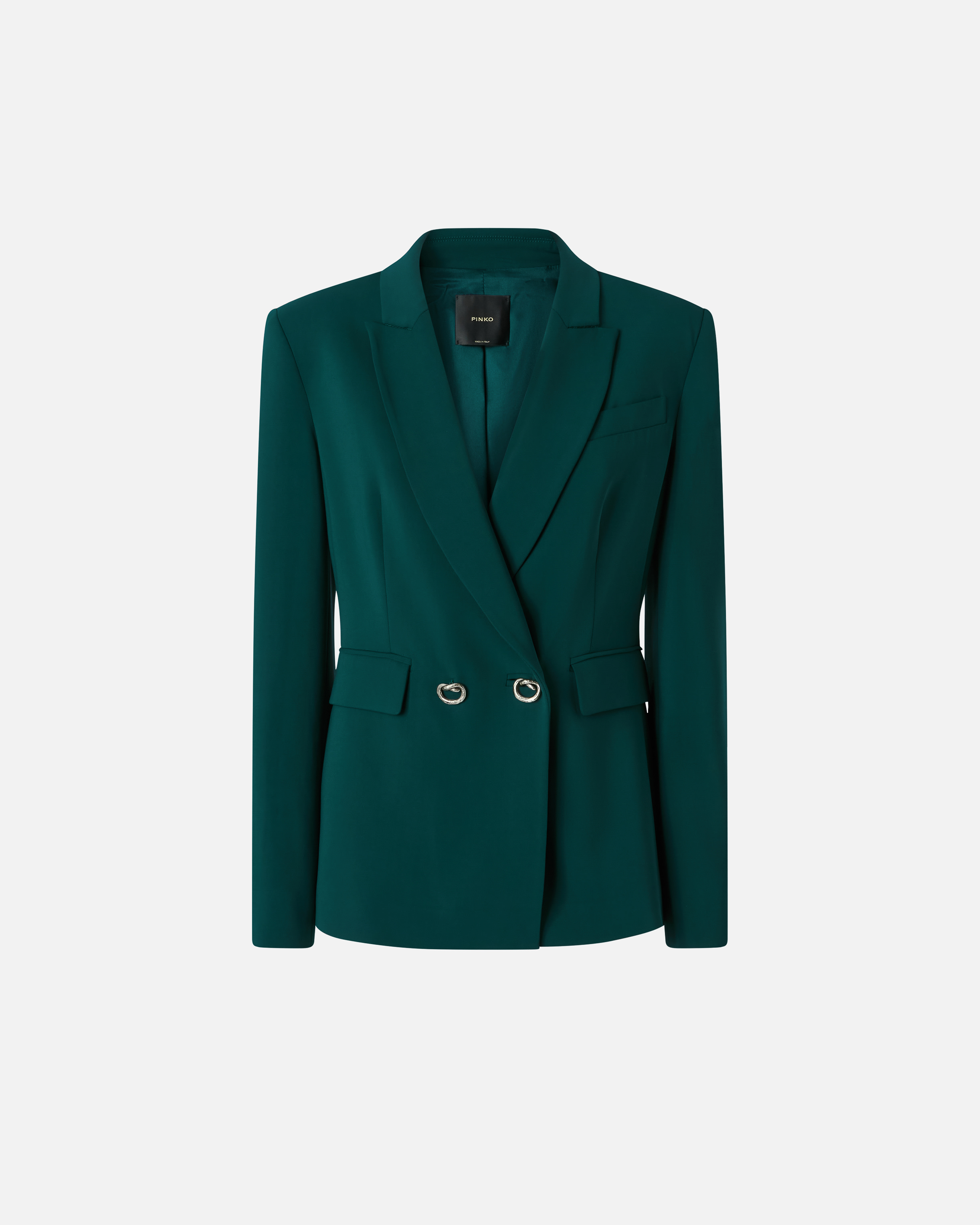 Pinko Double-breasted Cady Blazer With Metal Buttons In Dark Bottle Green