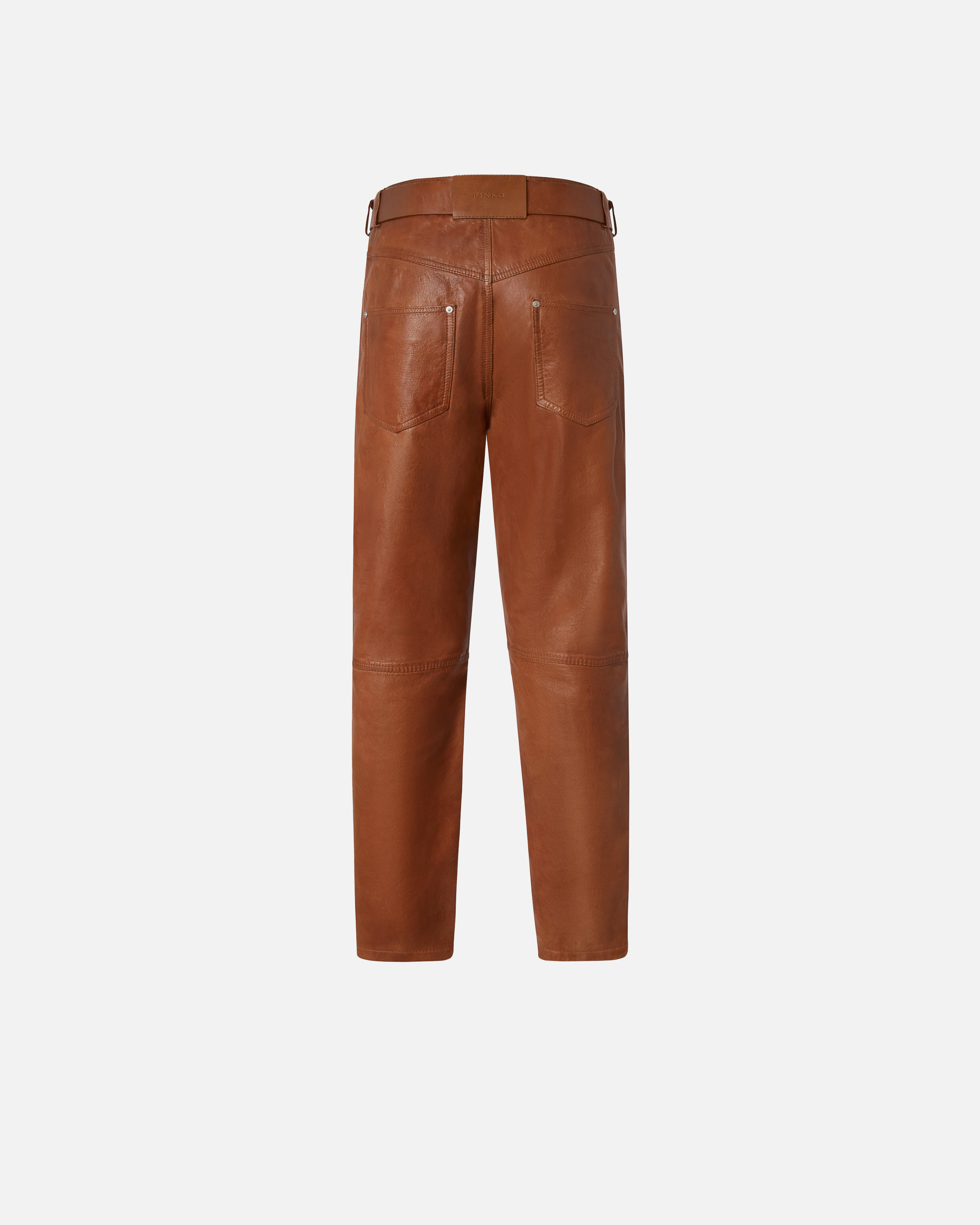 Pinko Leather Trousers With Belt In Bronze Chaud