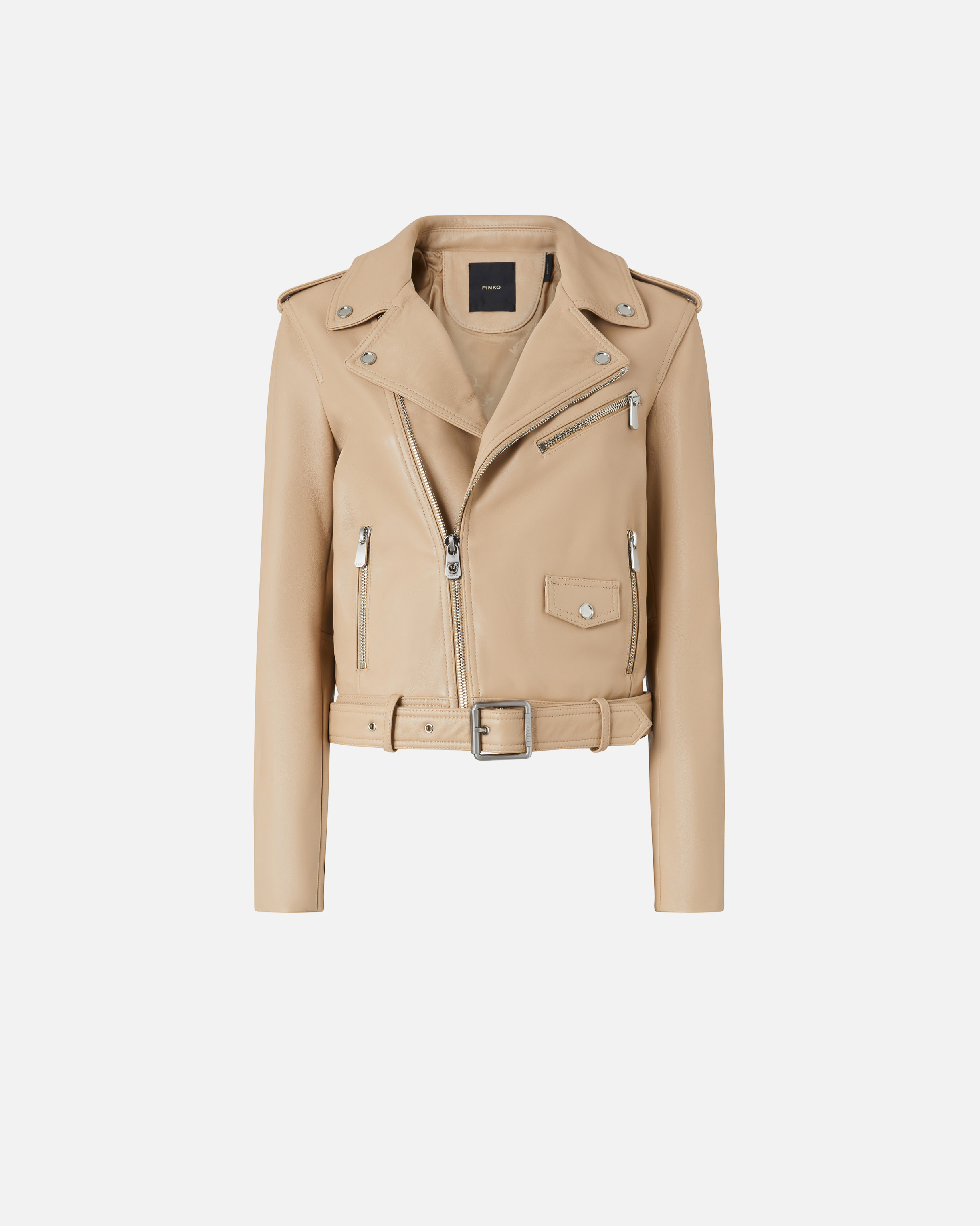 Pinko Blouson De Motard En Cuir Nappa Souple In Neutral