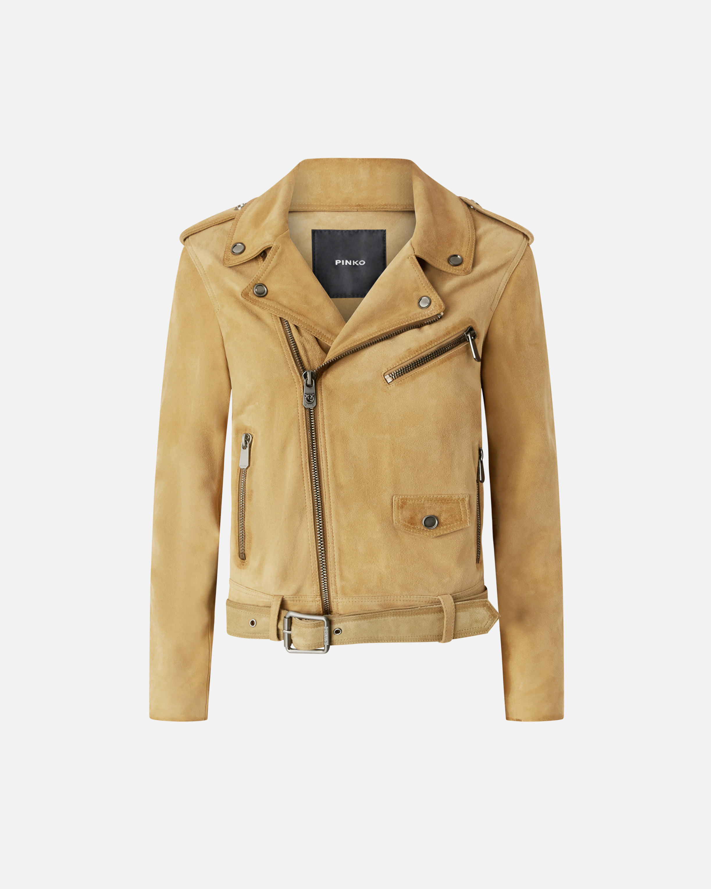 Pinko Suede Biker Jacket In Giallo Antilope