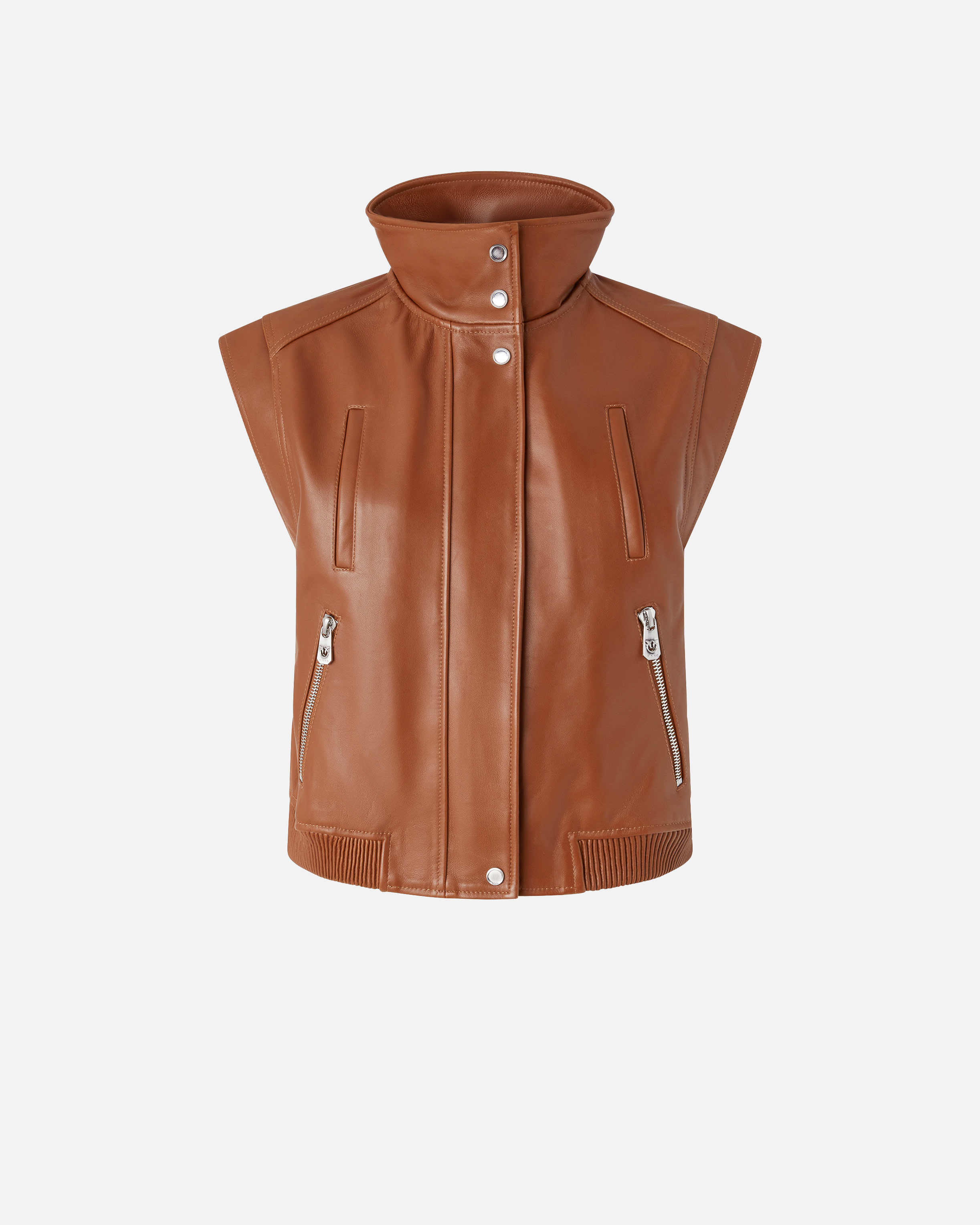 Pinko Gilet De Motard En Cuir Nappa In Tan-tortoise
