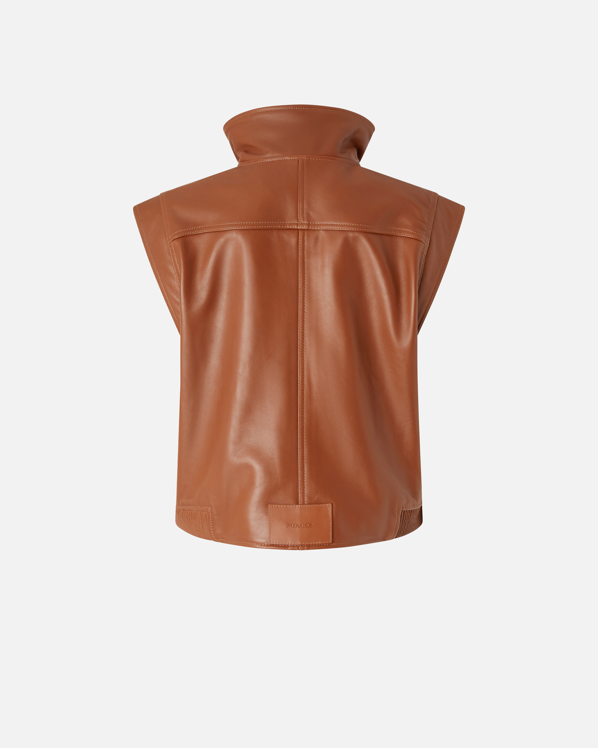 Pinko Gilet De Motard En Cuir Nappa In Tan-tortoise