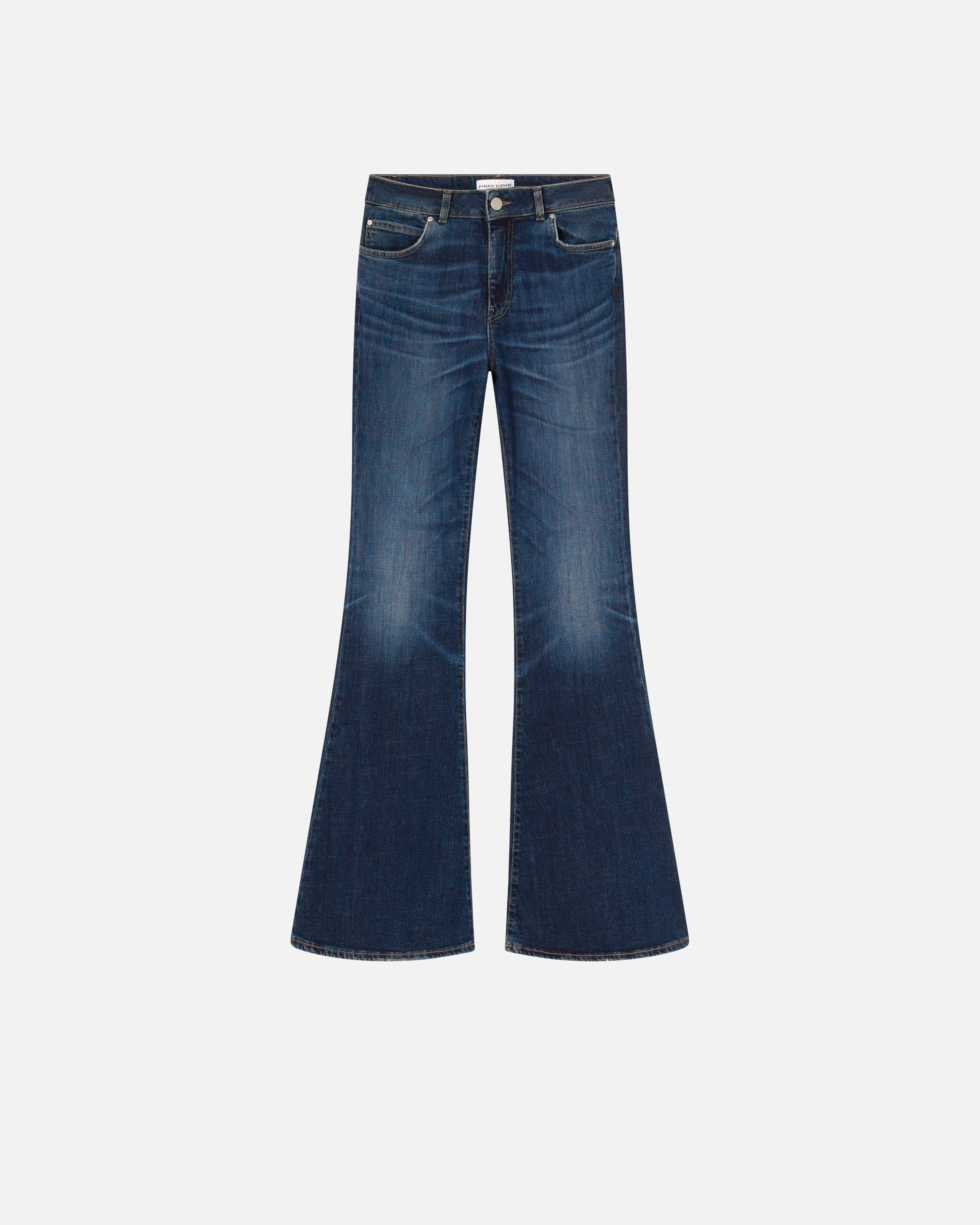 Pinko Dark Blue Wide Flared Jeans In Délavage Vintage Moyen Foncé