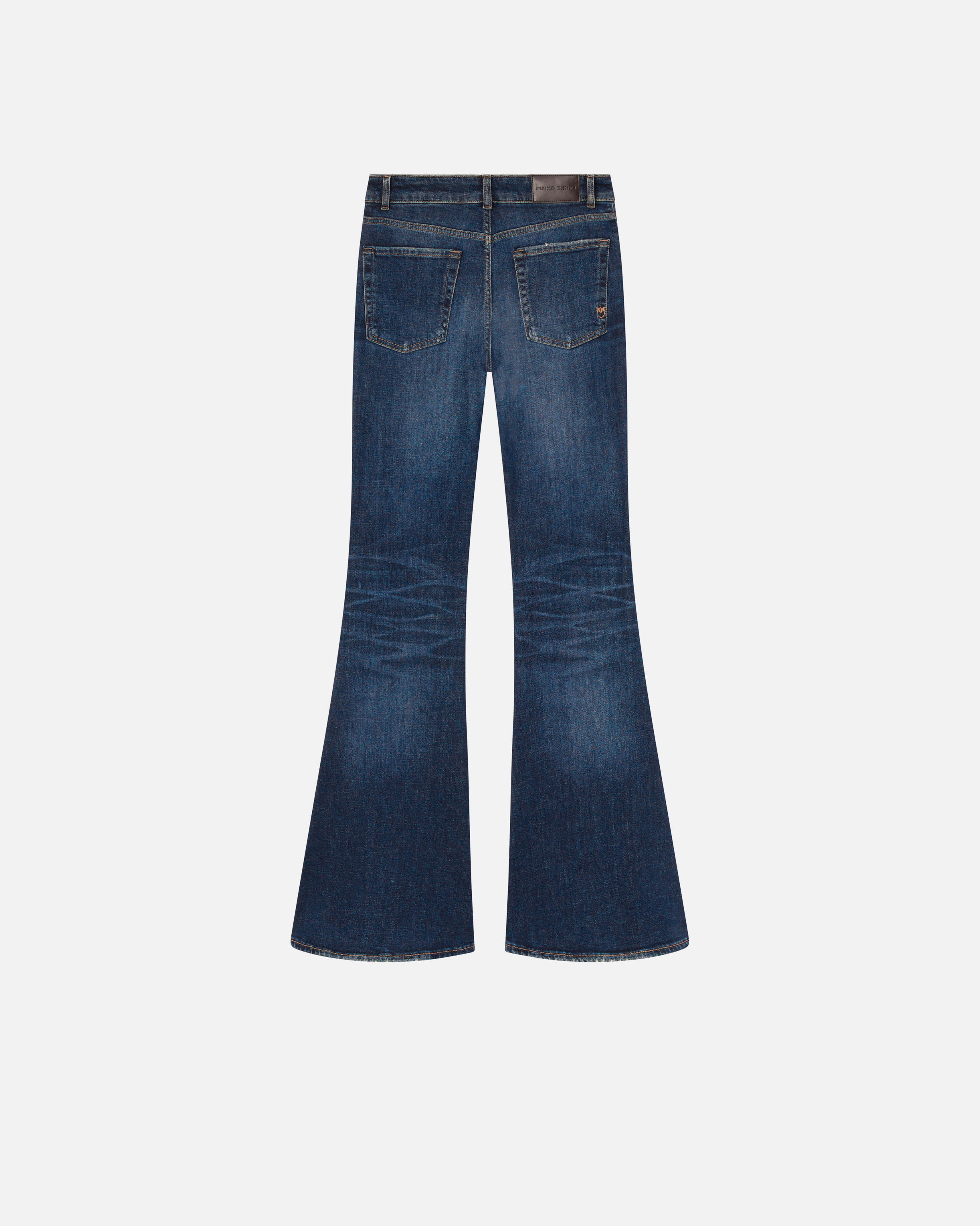 Pinko Dark Blue Wide Flared Jeans In Délavage Vintage Moyen Foncé