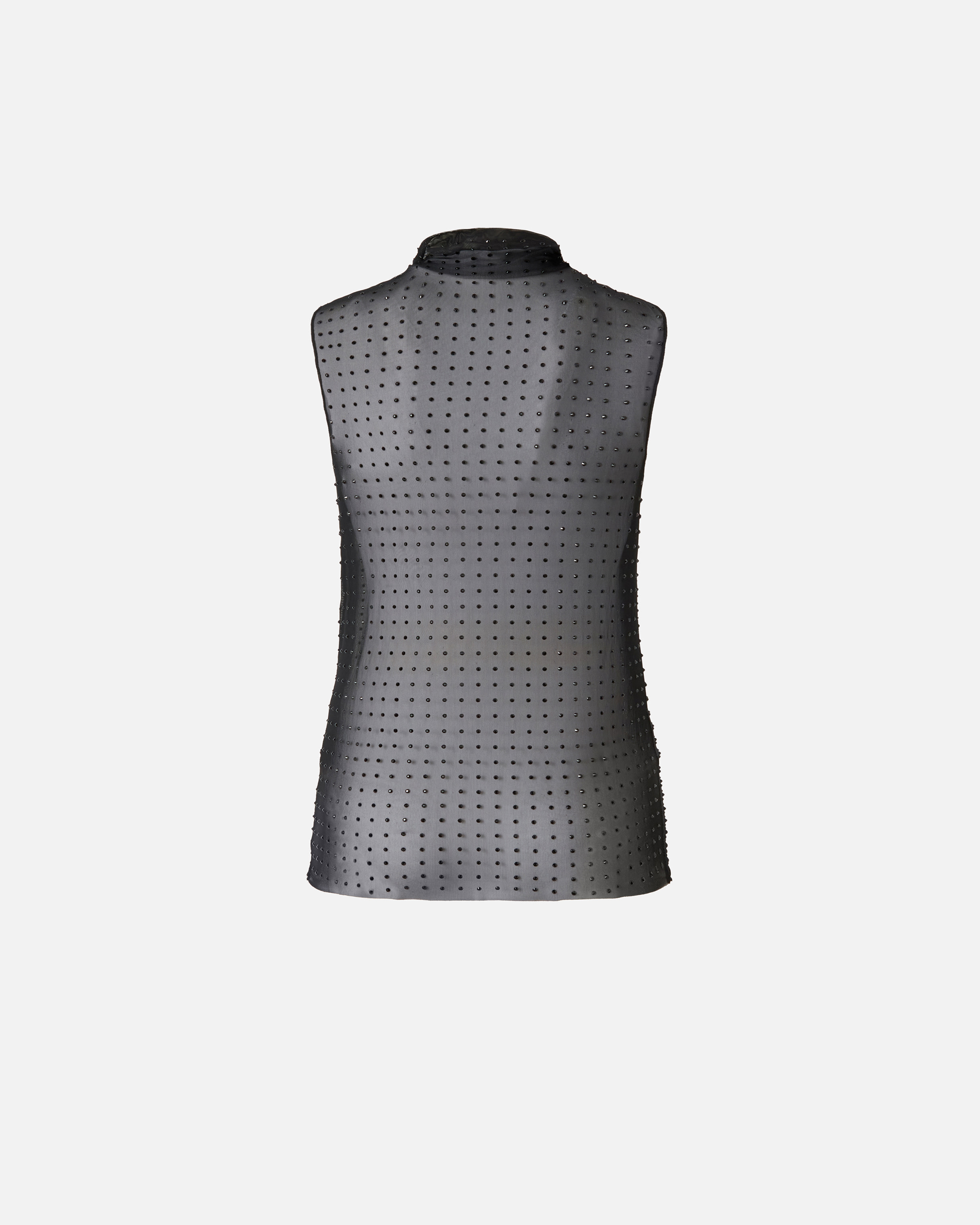 Pinko Sleeveless Tulle Top With Rhinestones In Black
