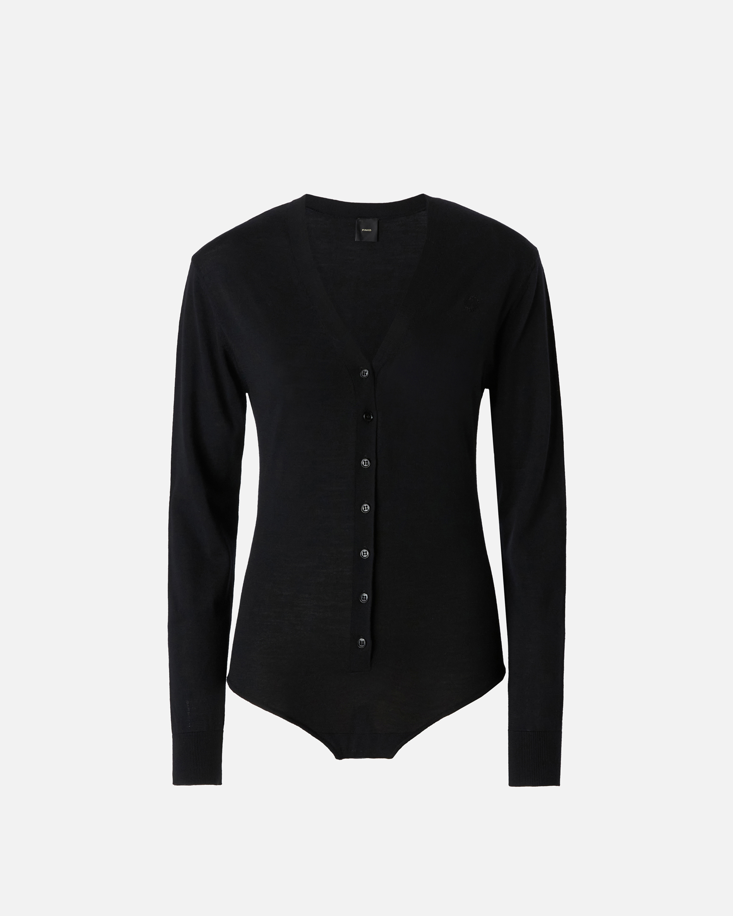 Pinko Buttoned Fine Wool Body With V-neck In Limo Black
