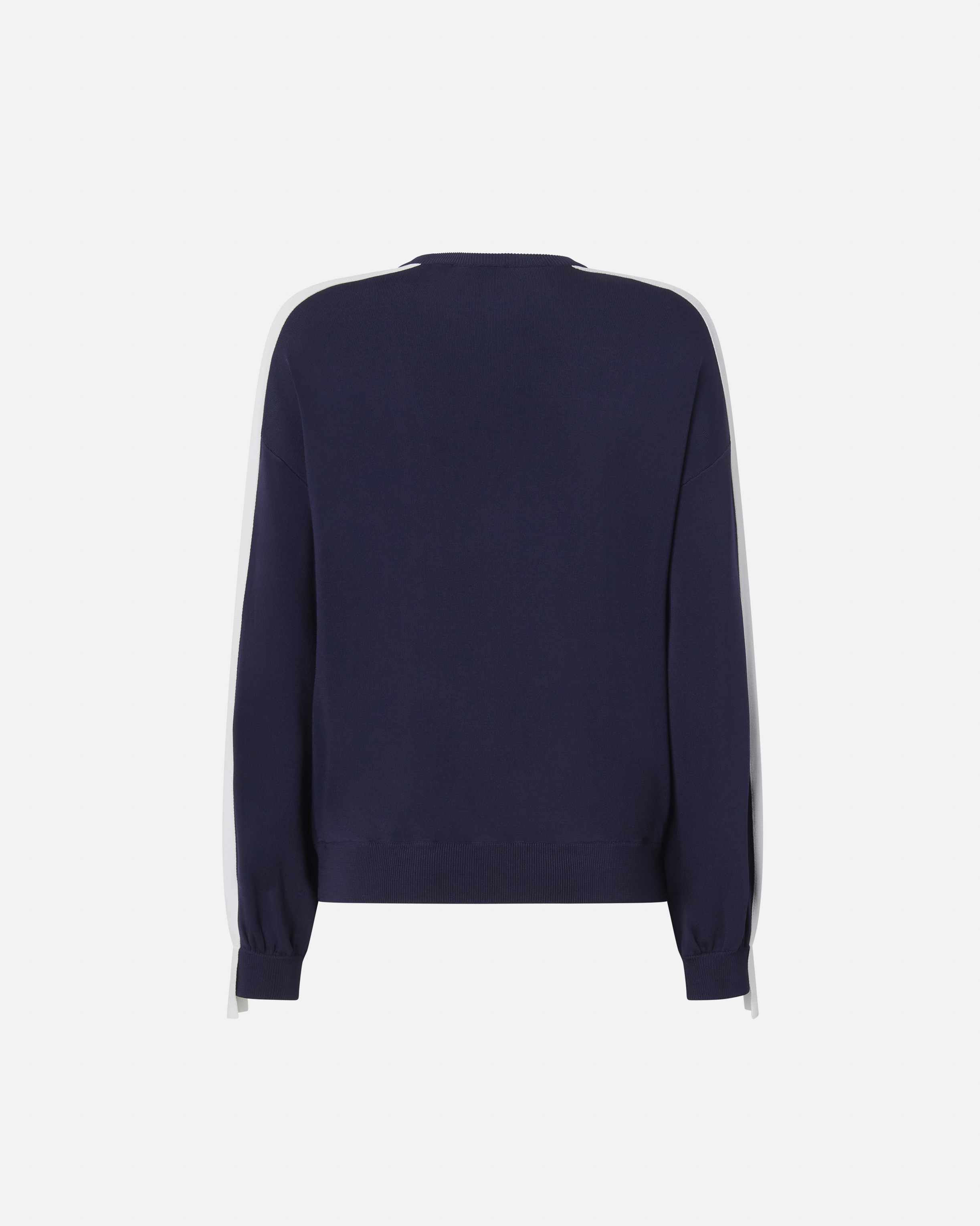 Pinko Crew-neck Sweatshirt With Wide Sleeves And Raised Logo In Blue/white