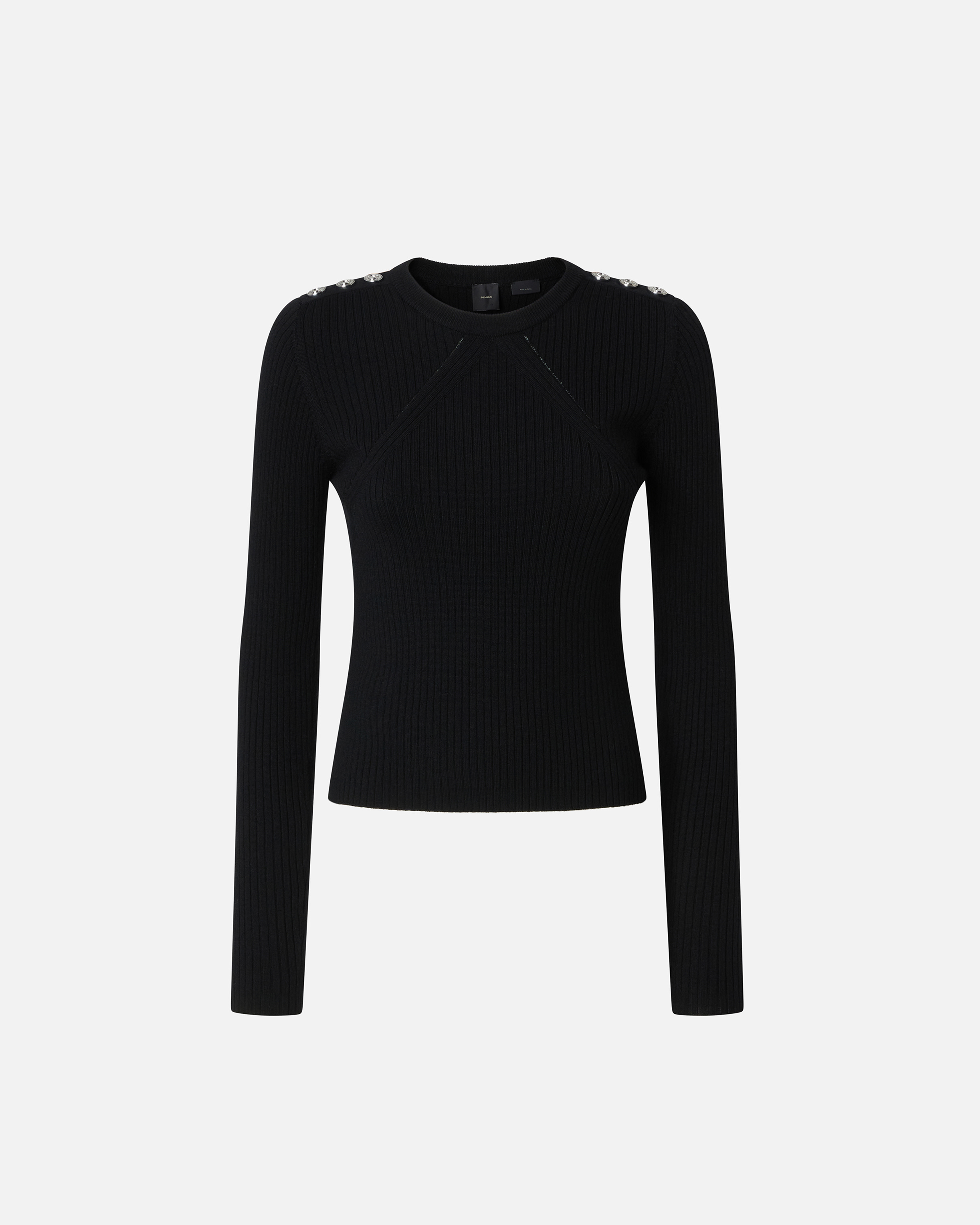 Pinko, Long-sleeved ribbed wool sweater, Limo black, XXS