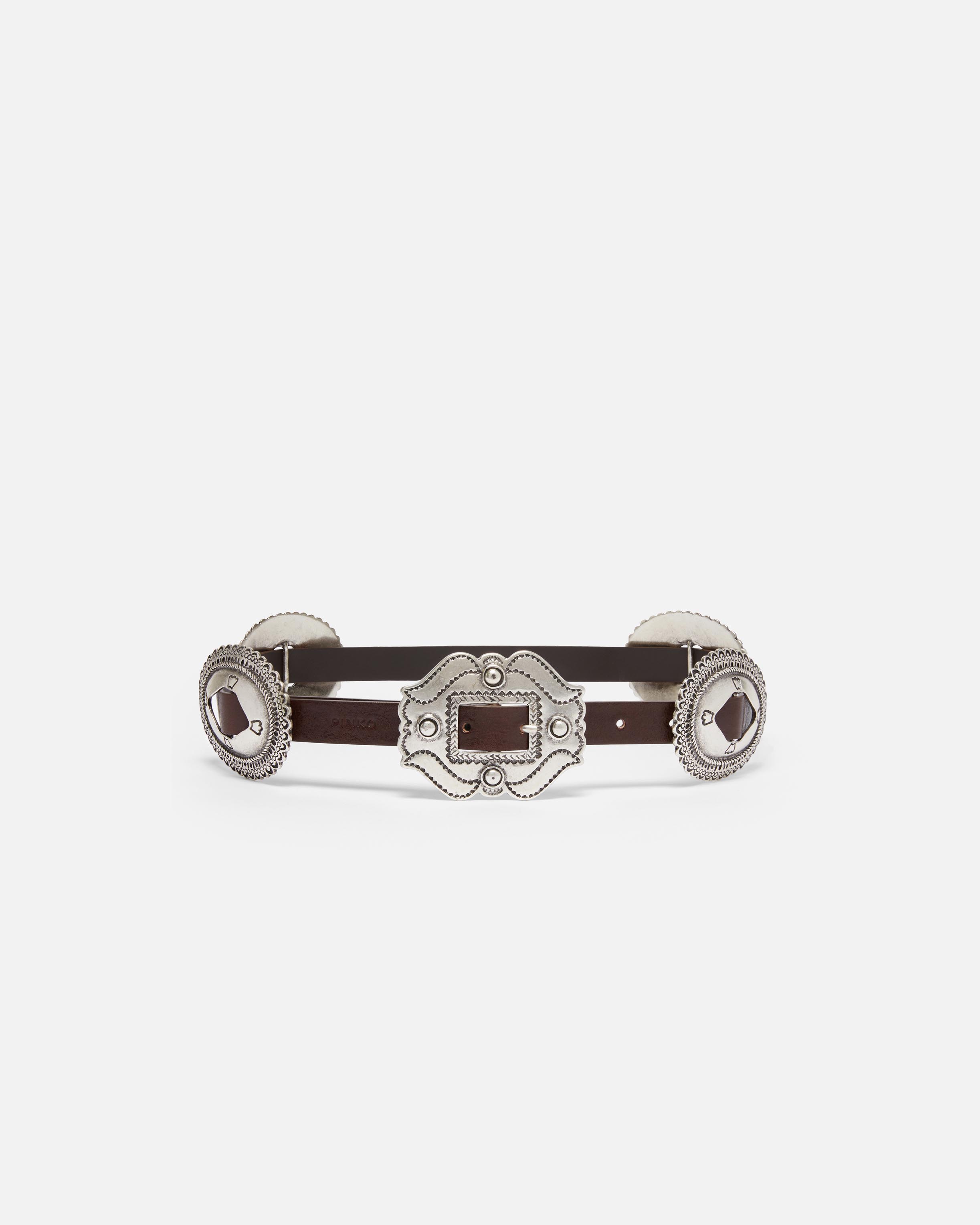 Pinko Belt With Large Buckle In Tête-de-nègre-vieil Argent