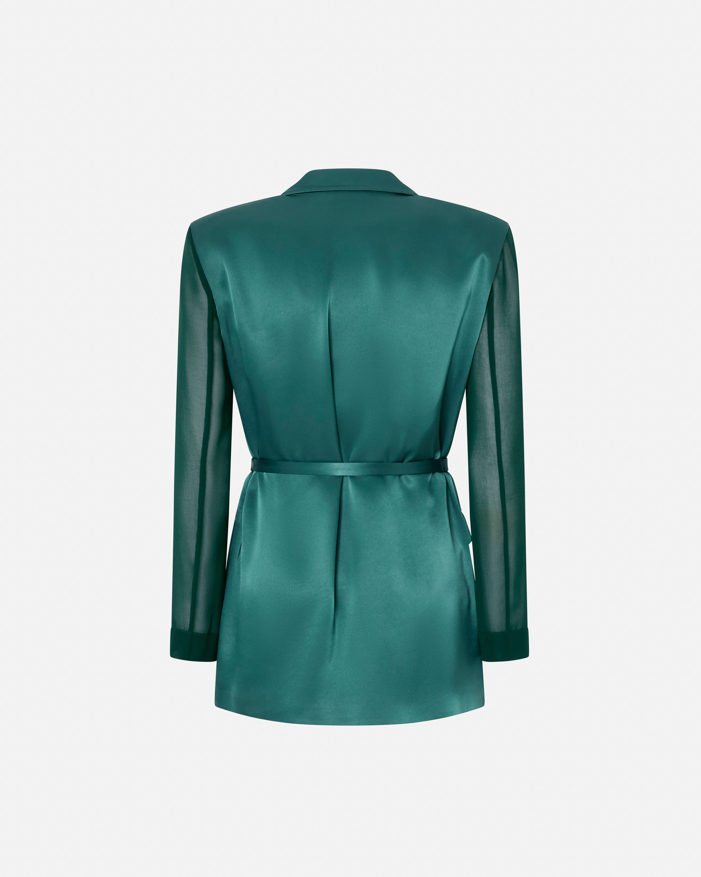 Pinko Shiny Blazer With Transparent Sleeves In Dark Bottle Green