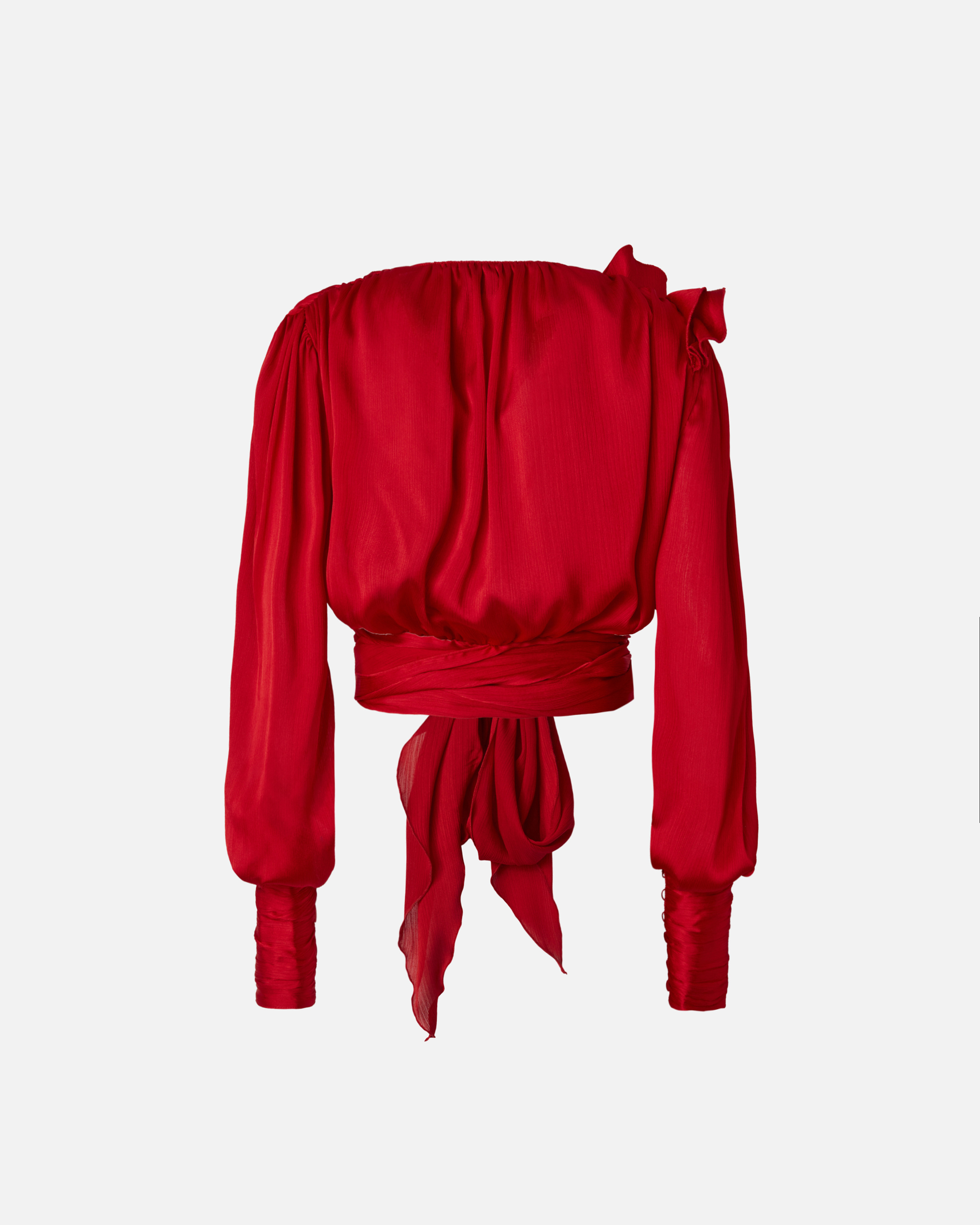 Укороченная блузка из атласа с аппликацией - КРАСНЫЙ - large