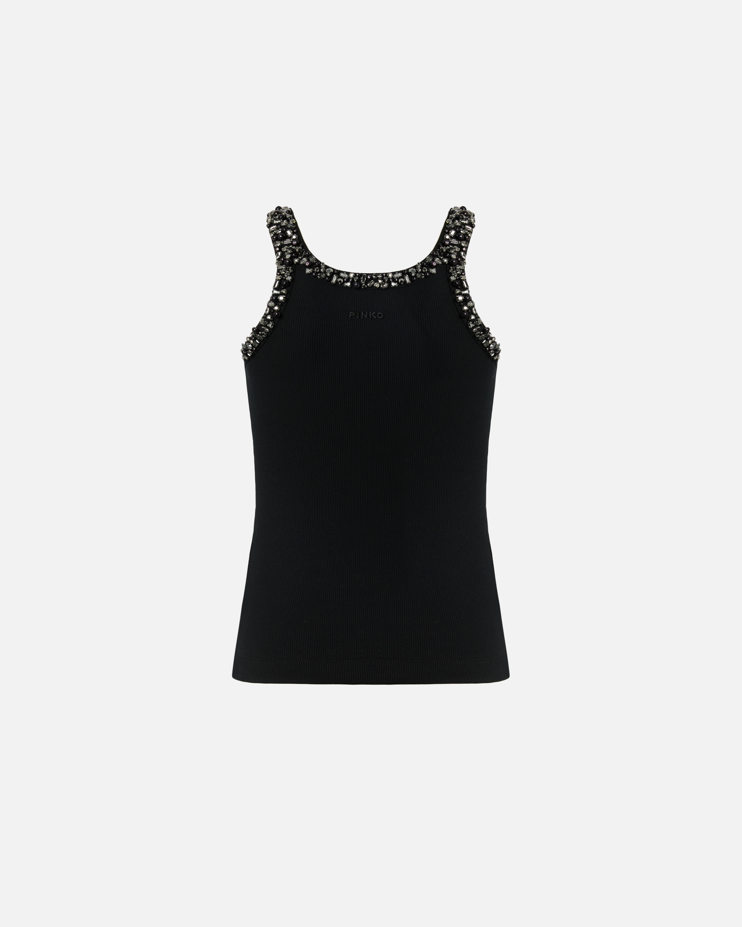 Pinko Ribbed Top With Bejewelled Embellishment In Animal Print
